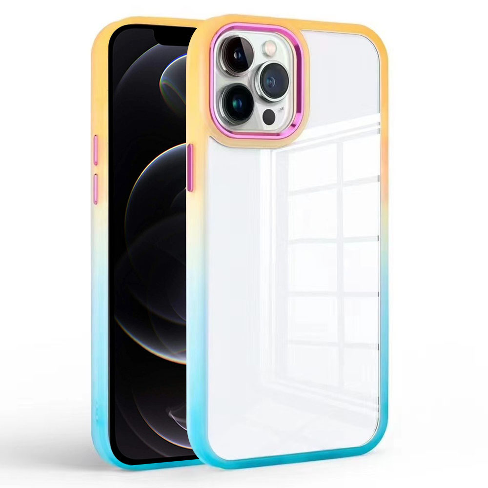 

Für Iphone 12 Pro Max. 6,7-zoll-gradienten-telefonhülle Transparente TPU + Pc-anti-fall-abdeckung - Orange+hellblau, iPhone 12 Pro Max