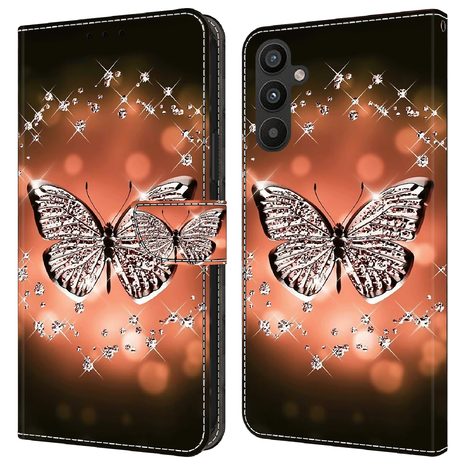 

Für Samsung Galaxy A34 5G Flip Protective Case 3D Muster Gedrucktes PU -leder -ständer Brieftasche Telefonabdeckung - Kristallschmetterling, Galaxy A34 5G