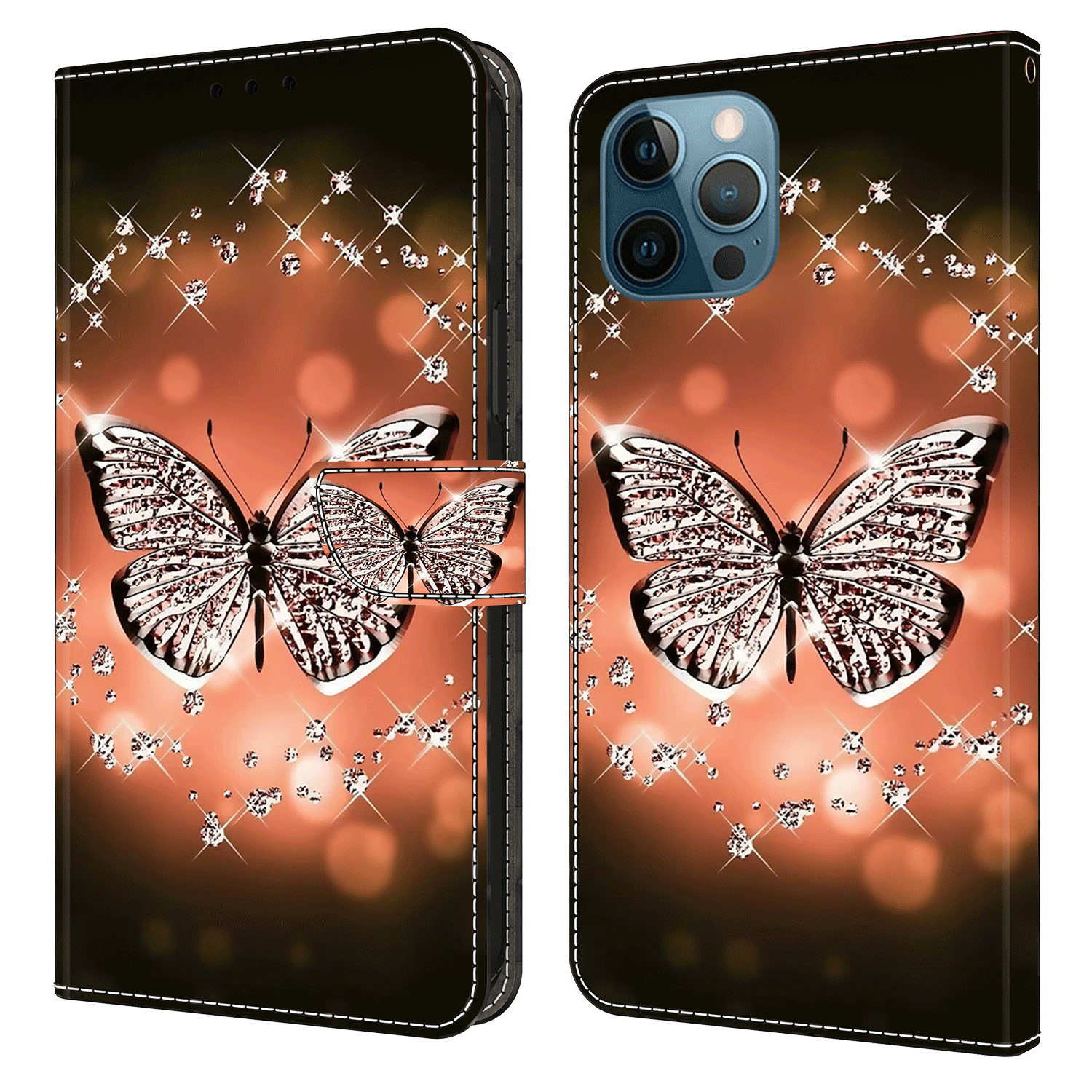 

Leder -telefonhülle Für Iphone 13 Pro Max Gedrucktes 3D -muster -brieftasche Magnetic -verschlussabdeckung - Kristallschmetterling, iPhone 13 Pro Max