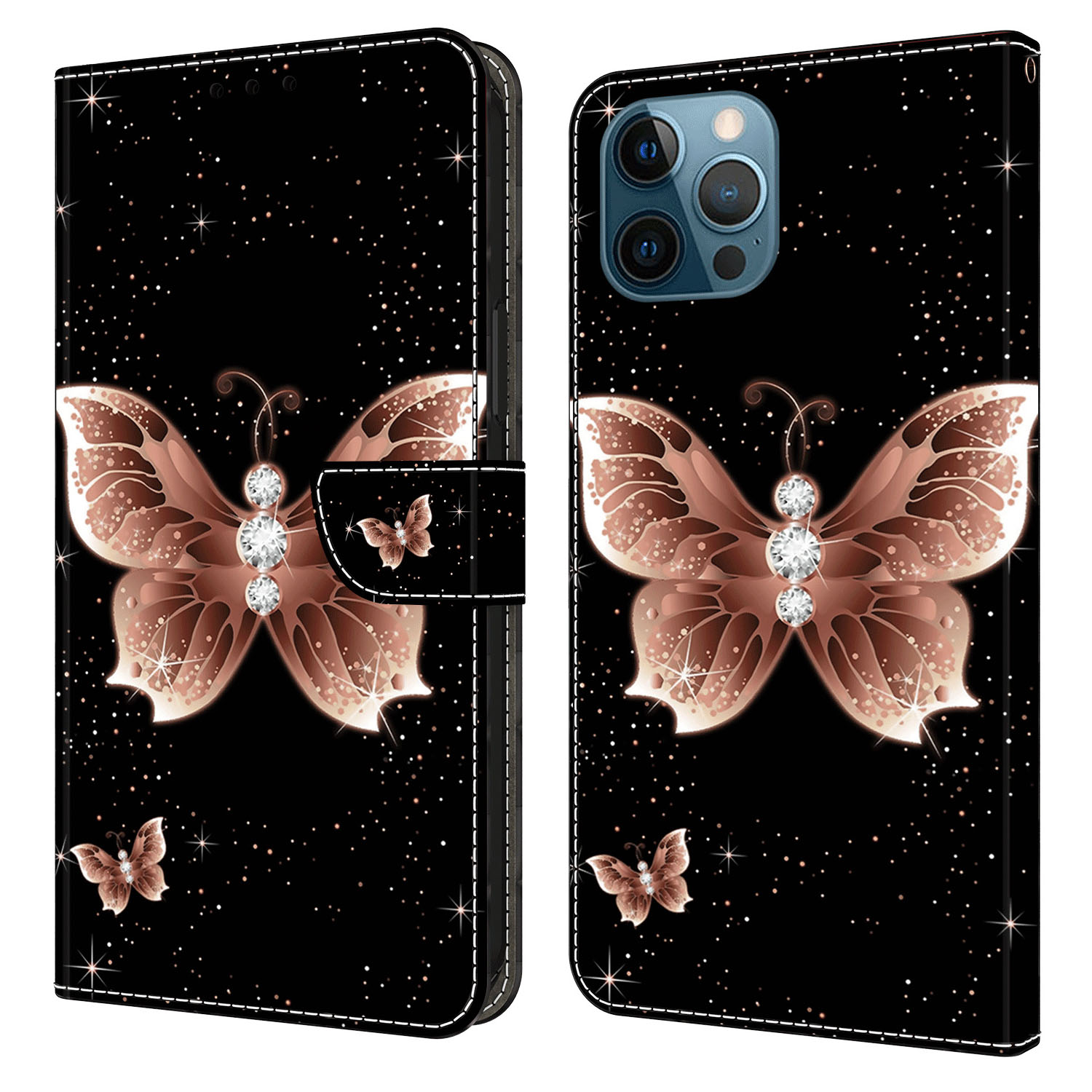 

Leder -telefonhülle Für Iphone 13 Pro Max Gedrucktes 3D -muster -brieftasche Magnetic -verschlussabdeckung - Pink Diamond Butterfly, iPhone 13 Pro Max