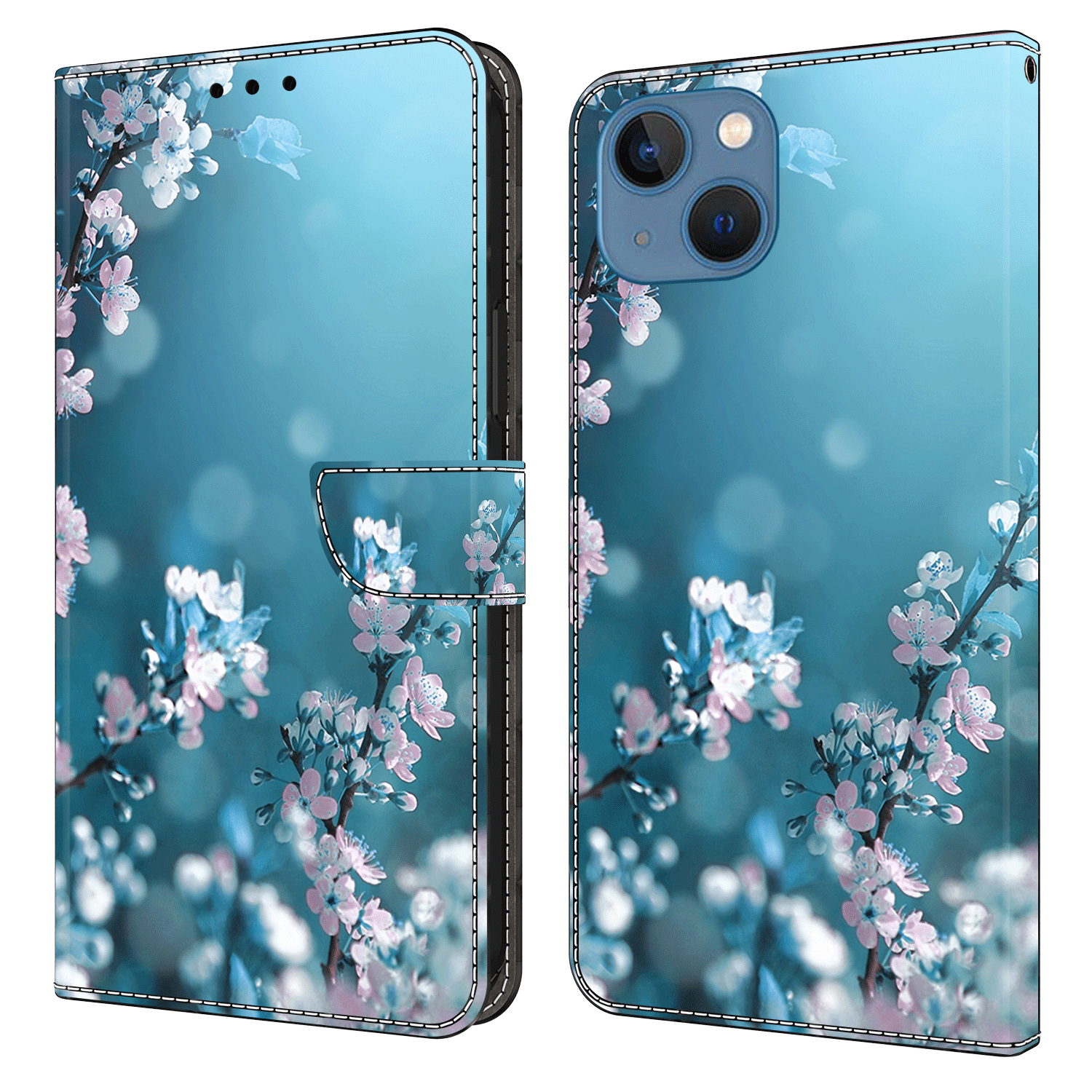 

Für Iphone 14 PU Leder Hülle 3D Muster Gedruckter Ständer Flip Wallet Telefonabdeckung - Pflaumenblüten, iPhone 14