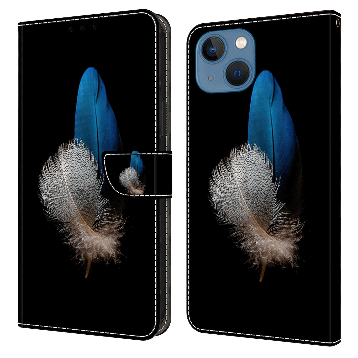 

3D -muster Gedrucktes Telefonhülle Für Iphone 14 Plus, Brieftasche PU Leder Flip Cover - Zwei Federn, iPhone 14 Plus