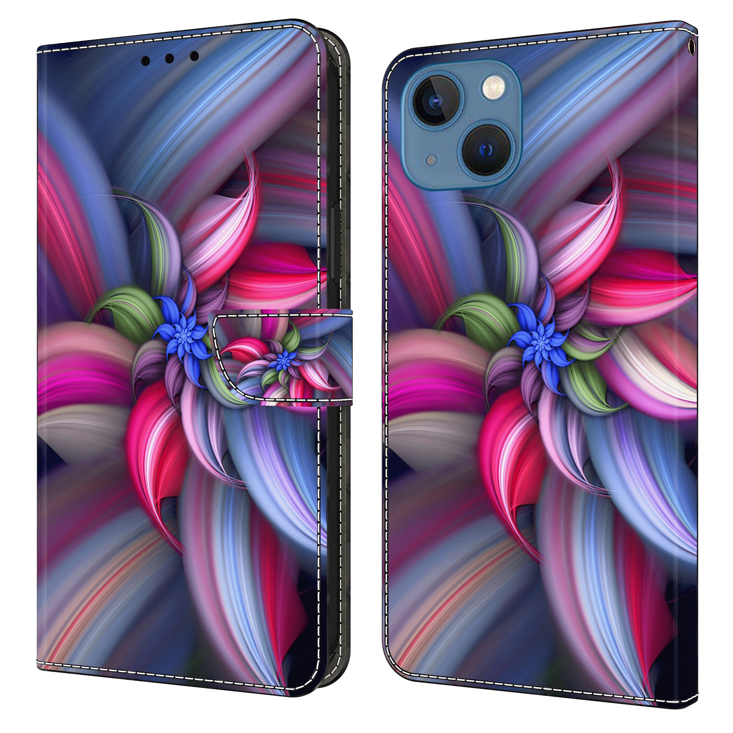 

3D -muster Gedrucktes Telefonhülle Für Iphone 14 Plus, Brieftasche PU Leder Flip Cover - Farbenfrohe Blumen, iPhone 14 Plus