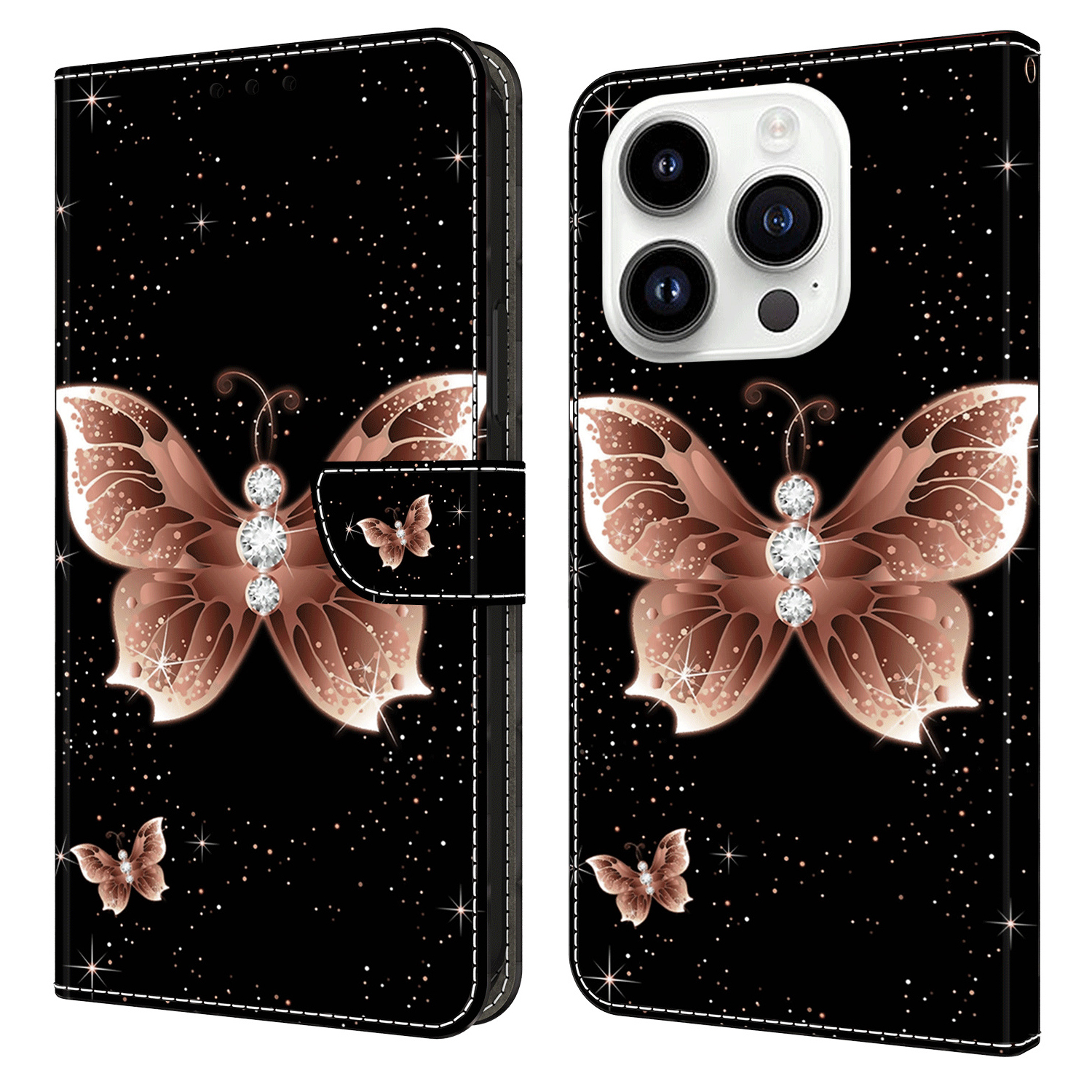 

Für Iphone 14 Pro pu Leder Wallet Hülle 3D -muster Gedruckter Magnetverschlussstand Telefonabdeckung - Pink Diamond Butterfly, iPhone 14 Pro