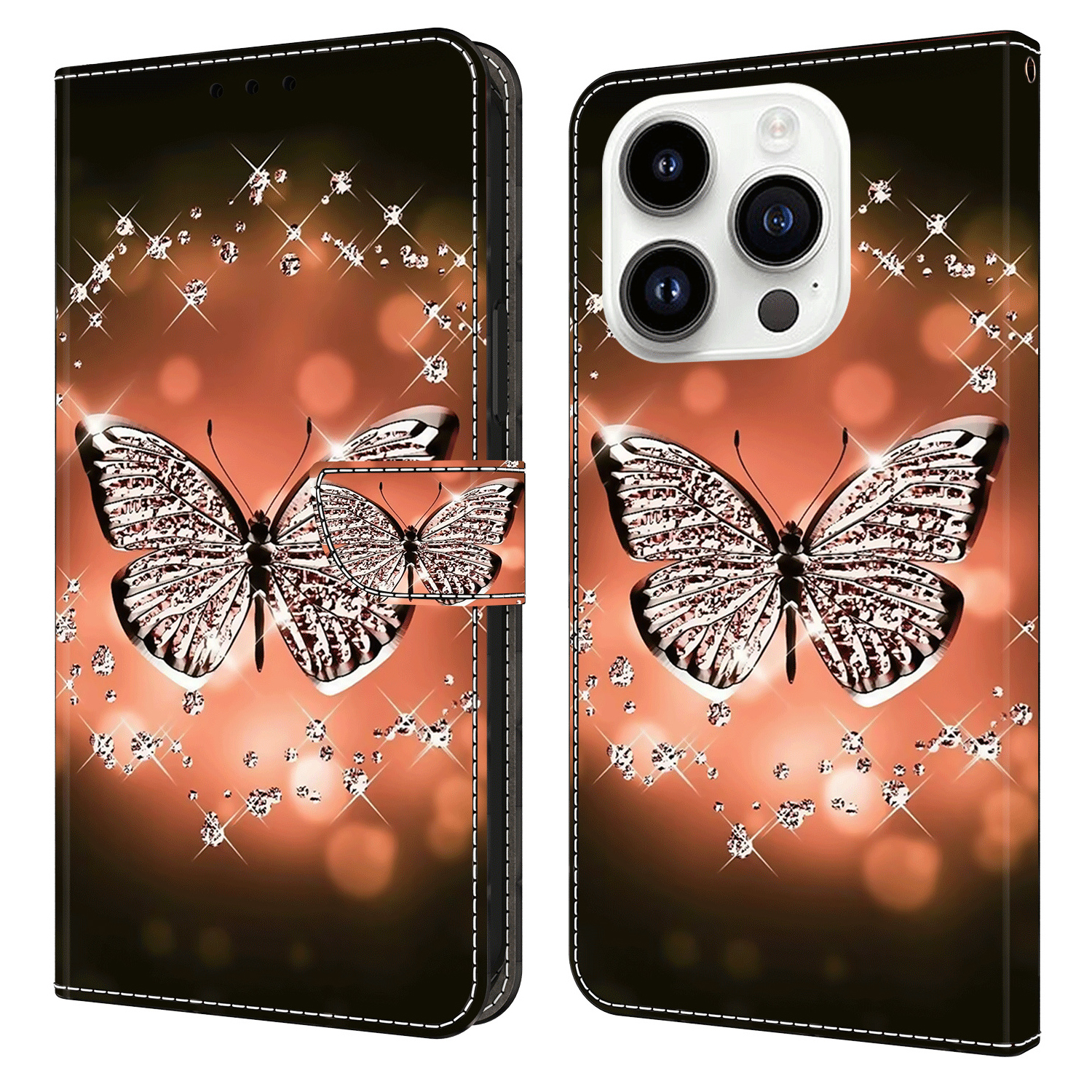 

Für Iphone 14 Pro pu Leder Wallet Hülle 3D -muster Gedruckter Magnetverschlussstand Telefonabdeckung - Kristallschmetterling, iPhone 14 Pro