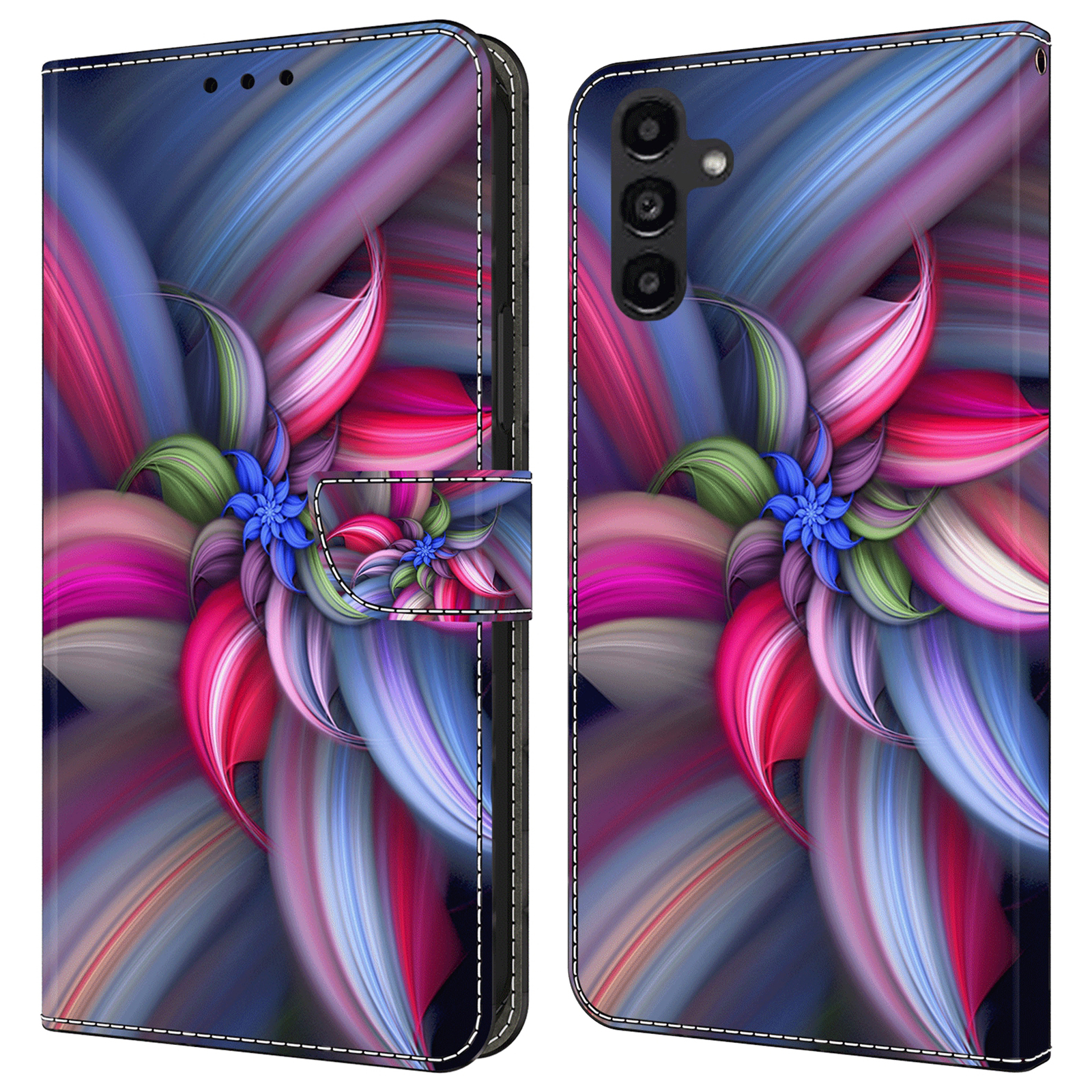 

Für Samsung Galaxy A14 4G / 5g Leder Brieftasche Hülle Ständer 3D Muster Druckschutzhilfeabdeckung - Farbenfrohe Blumen, Galaxy A14 4G