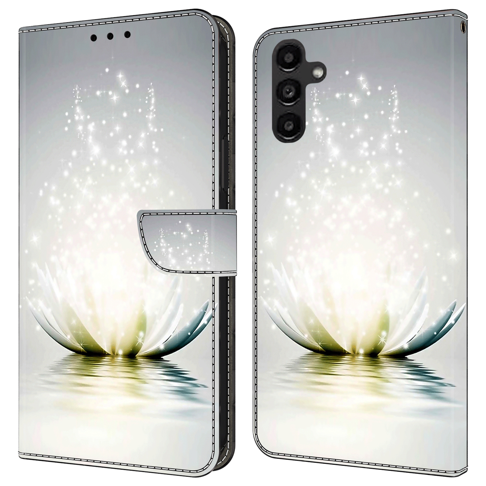 

Für Samsung Galaxy A14 4G / 5g Leder Brieftasche Hülle Ständer 3D Muster Druckschutzhilfeabdeckung - Lotus, Galaxy A14 4G