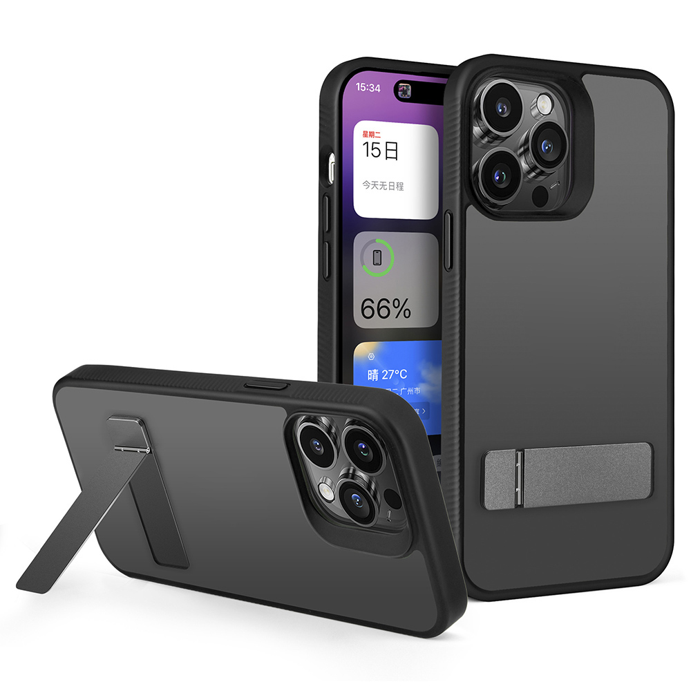 

Bulksourcing Style G Kickstand-cover Für Iphone 14 Pro Skin-touch Tpu+acrylphase - Schwarz, iPhone 14 Pro