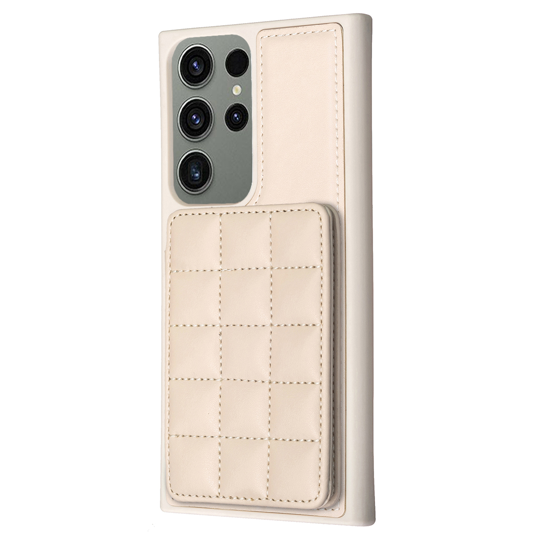 

Style-BF24 Für Samsung Galaxy S23 Ultra Kickstand PU Lederbeschichtete Tpu-kartonhalter-telefonabdeckung - Beige, Galaxy S23 Ultra