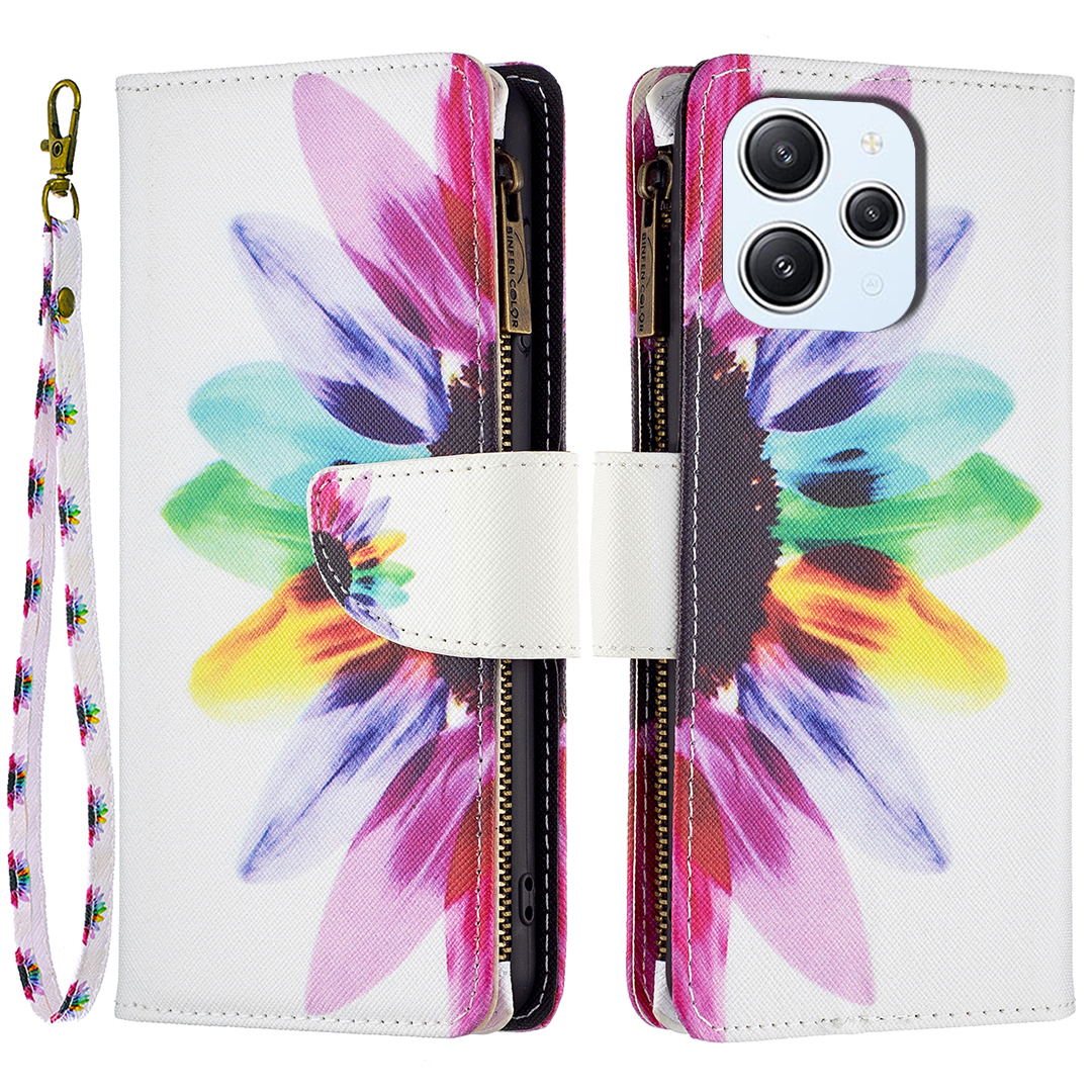 

BF03 Brieftasche Telefonhülle Für Xiaomi Redmi 12 4g, PU Leder Reißverschluss Taschenmuster -druckständer Cover - Sonnenblume, Xiaomi Redmi 12 4G