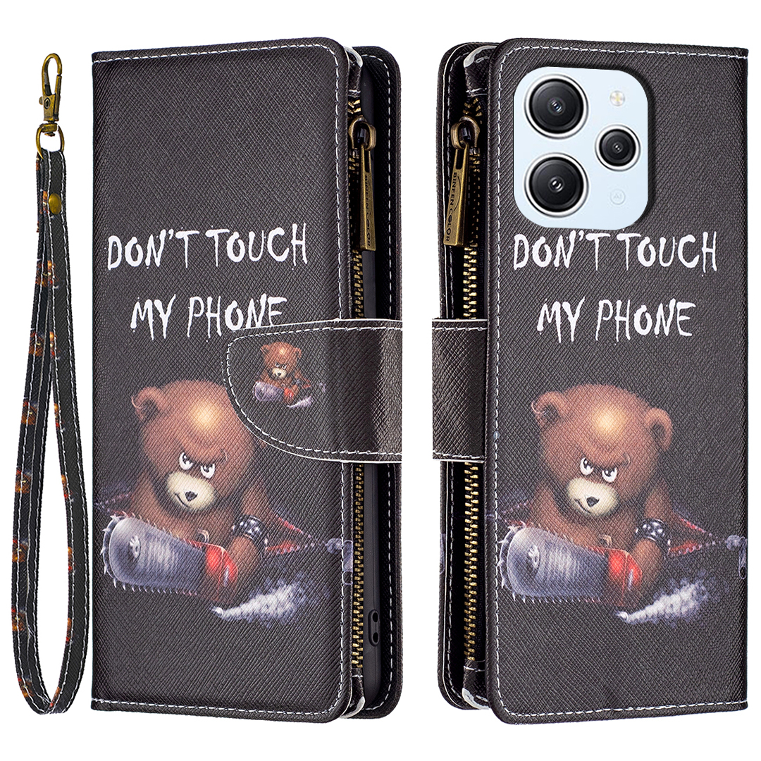 

BF03 Brieftasche Telefonhülle Für Xiaomi Redmi 12 4g, PU Leder Reißverschluss Taschenmuster -druckständer Cover - Tragen, Xiaomi Redmi 12 4G