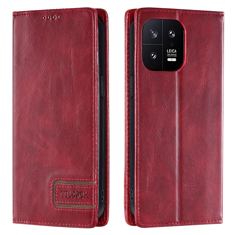 

Ttudrch Style 007 Für Xiaomi 13 Magnetische Telefonschalen -hülle Wallet Stand PU Leder RFID -blockierung - Weinrot, Xiaomi 13
