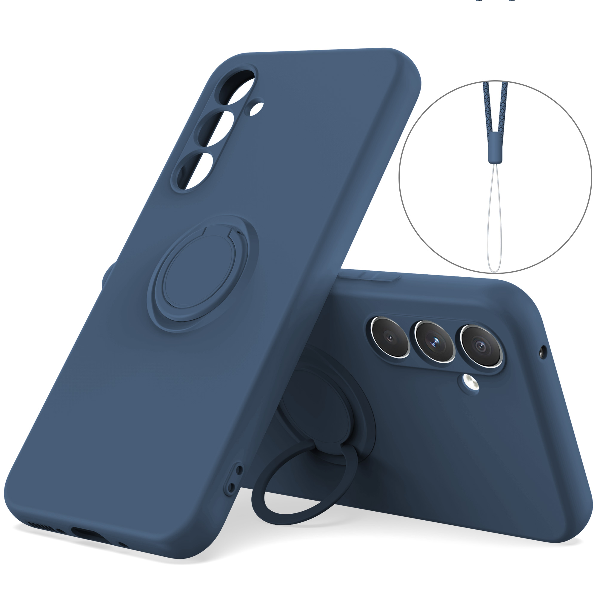 

Für Samsung Galaxy A34 5G Flüssiges Silikon -schutzhülle Mit Handgelenk Seil - Mitternachtsblau, Galaxy A34 5G