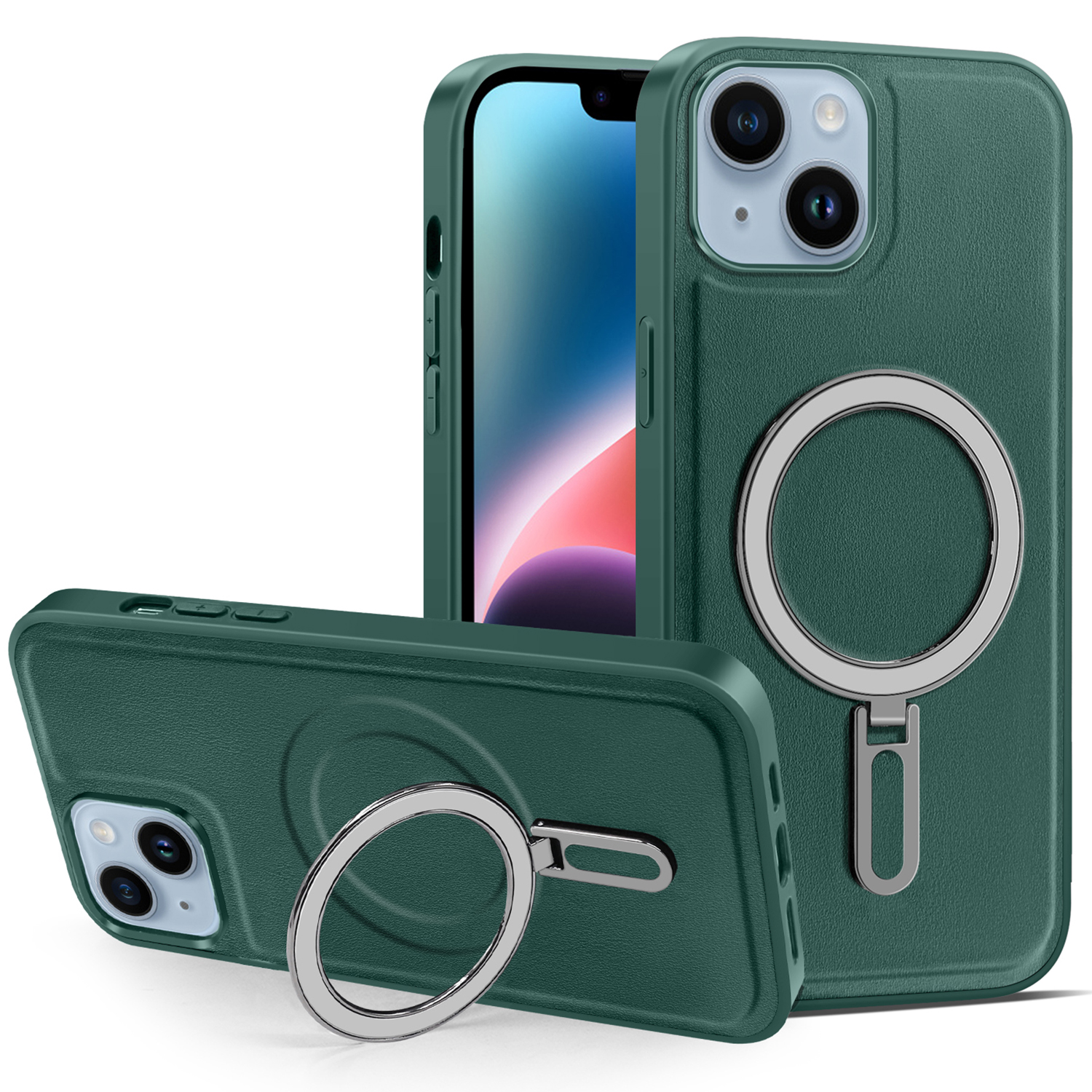 

Für Das Iphone 14 Plus Magnetic Phone Case PU Lederbeschichtete PC+TPU -kickstand -cover - Grün, iPhone 14 Plus