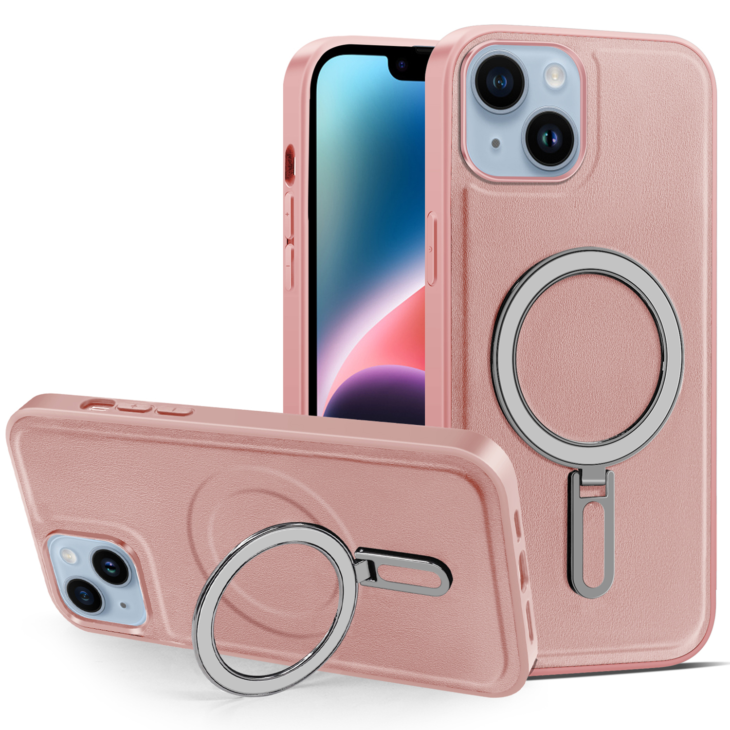 

Für Das Iphone 14 Plus Magnetic Phone Case PU Lederbeschichtete PC+TPU -kickstand -cover - Rosa, iPhone 14 Plus
