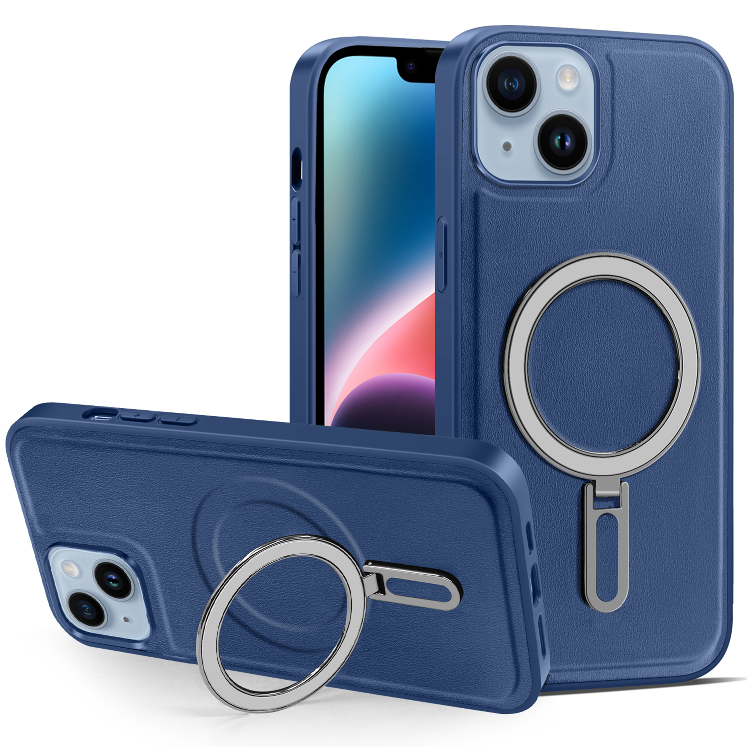 

Für Das Iphone 14 Plus Magnetic Phone Case PU Lederbeschichtete PC+TPU -kickstand -cover - Blau, iPhone 14 Plus