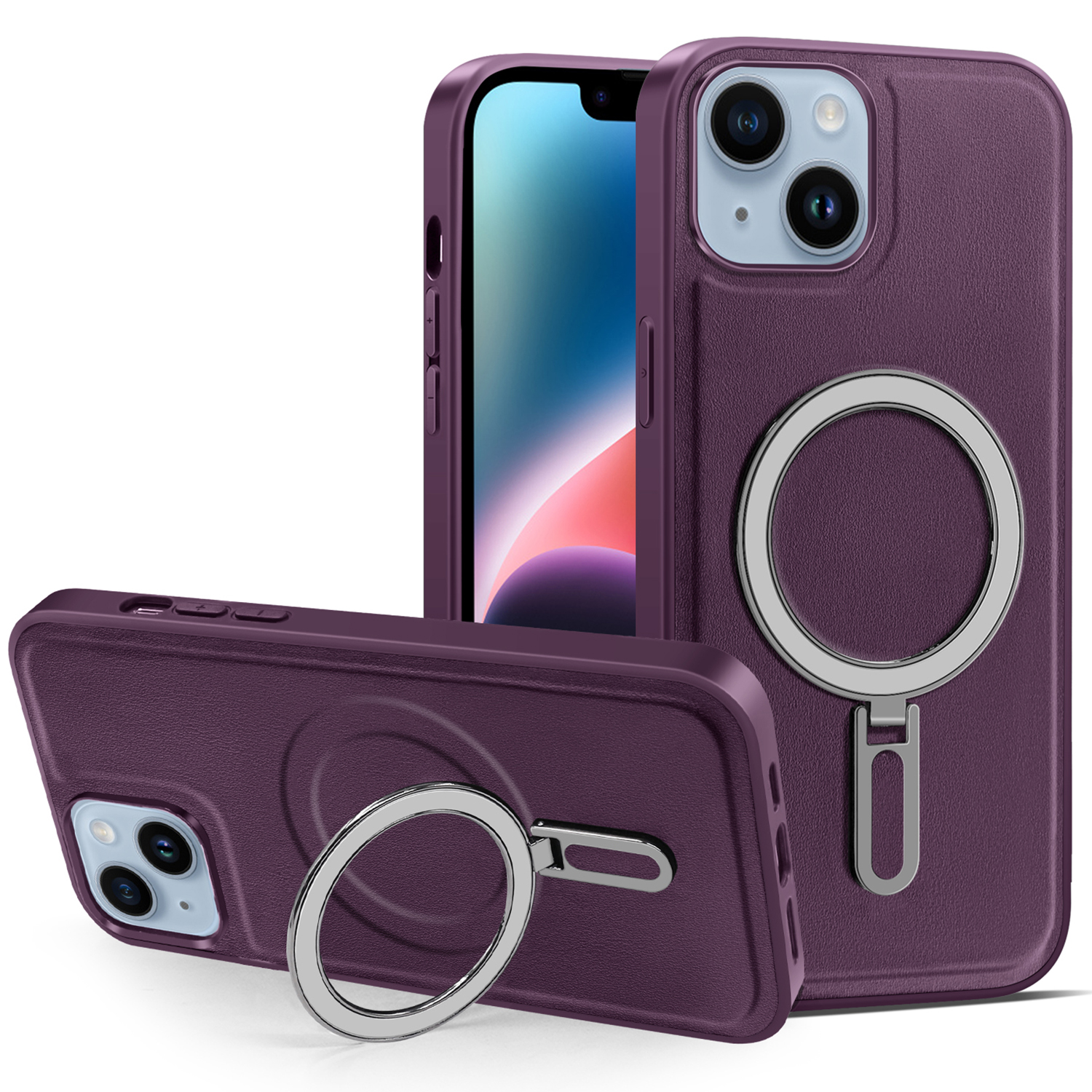 

Für Das Iphone 14 Plus Magnetic Phone Case PU Lederbeschichtete PC+TPU -kickstand -cover - Lila, iPhone 14 Plus