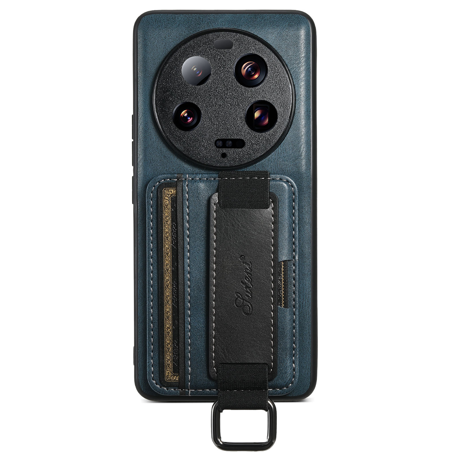 

Suteni H13 Für Xiaomi 13 Ultra PU -lederbeschichteter PC+TPU -telefonabdeckungskartenhalter Kickstand Hülle Mit Handgurt - Blau, Xiaomi 13 Ultra