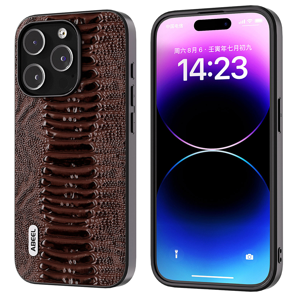 

Abeel Für Iphone 14 Pro Crocodile Textur PC+TPU Phone Hülle Echte Kuhlederbeschichtungsabdeckung - Kaffee, iPhone 14 Pro
