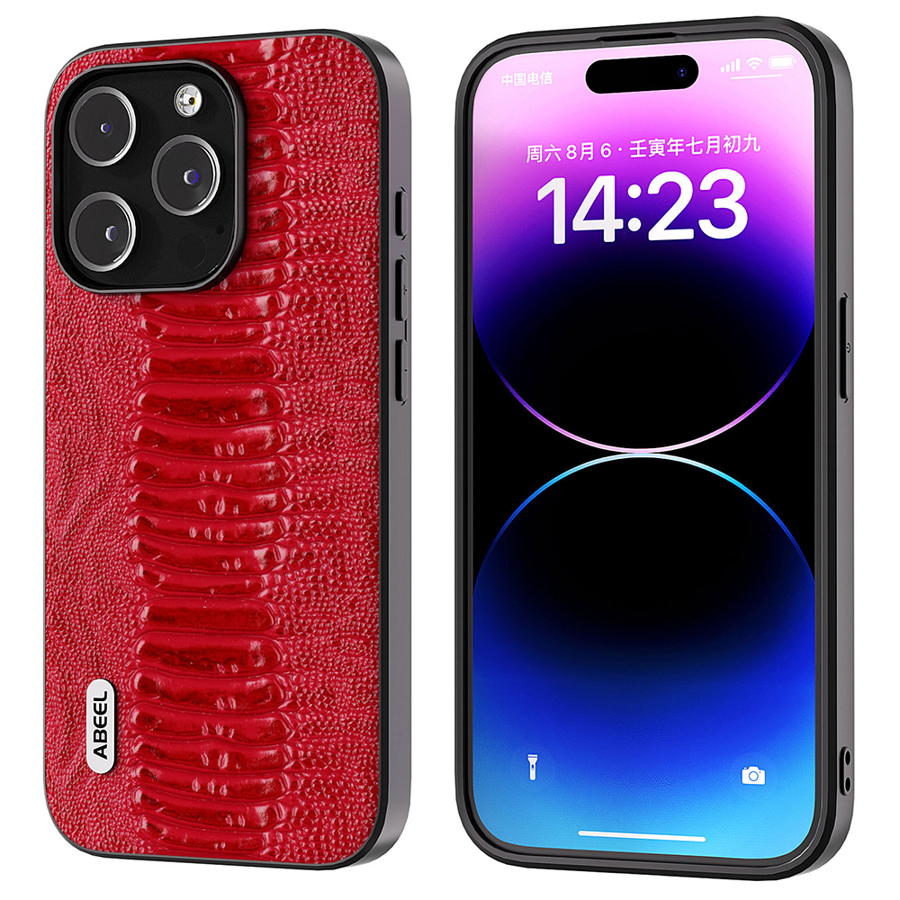 

Abeel Für Iphone 14 Pro Crocodile Textur PC+TPU Phone Hülle Echte Kuhlederbeschichtungsabdeckung - Rot, iPhone 14 Pro