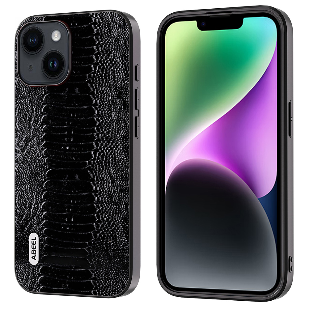 

Abeel Für Iphone 14 Crocodile Textur Anti-fall-telefonhülle PC+TPU Echtes Kuhlederbeschichtungsabdeckung - Schwarz, iPhone 14