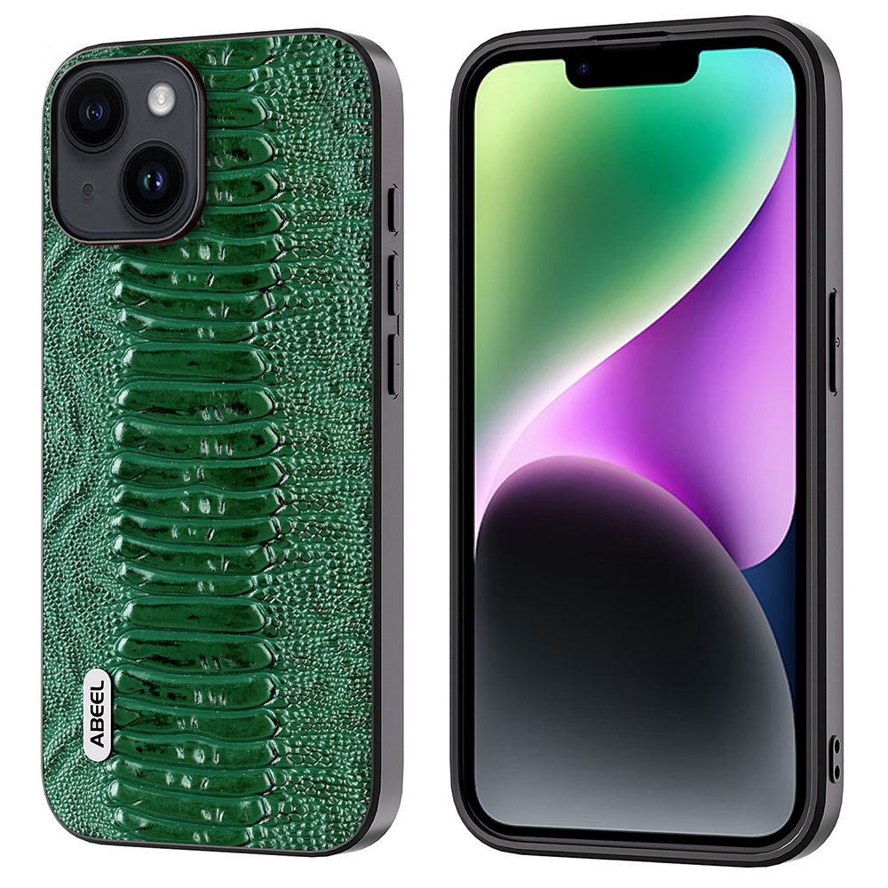 

Abeel Für Iphone 14 Crocodile Textur Anti-fall-telefonhülle PC+TPU Echtes Kuhlederbeschichtungsabdeckung - Grün, iPhone 14