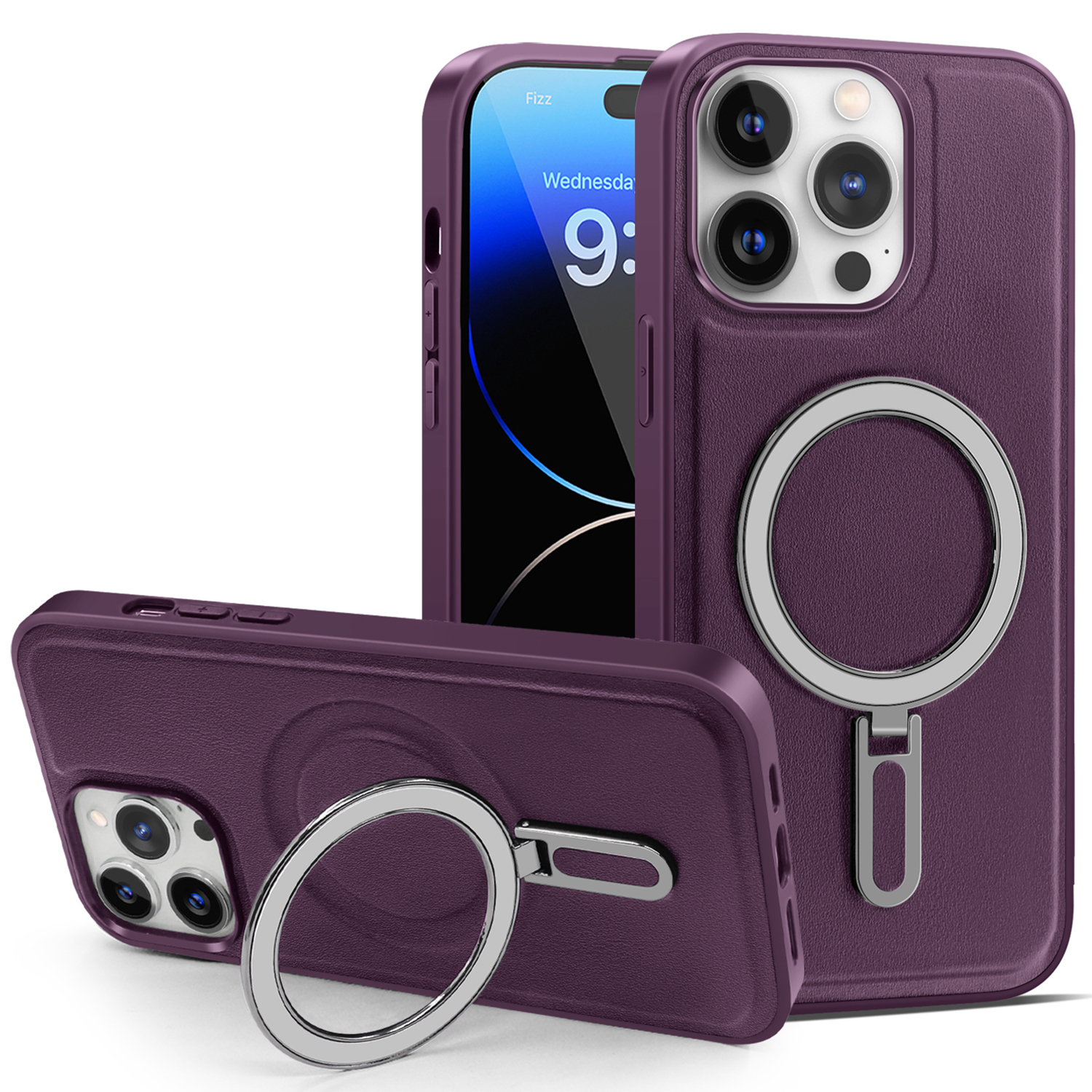 

Für Das Iphone 14 Pro Magnetic Kickstand Cover PU -leder -pc+tpu Schockdelie -telefonhülle - Lila, iPhone 14 Pro