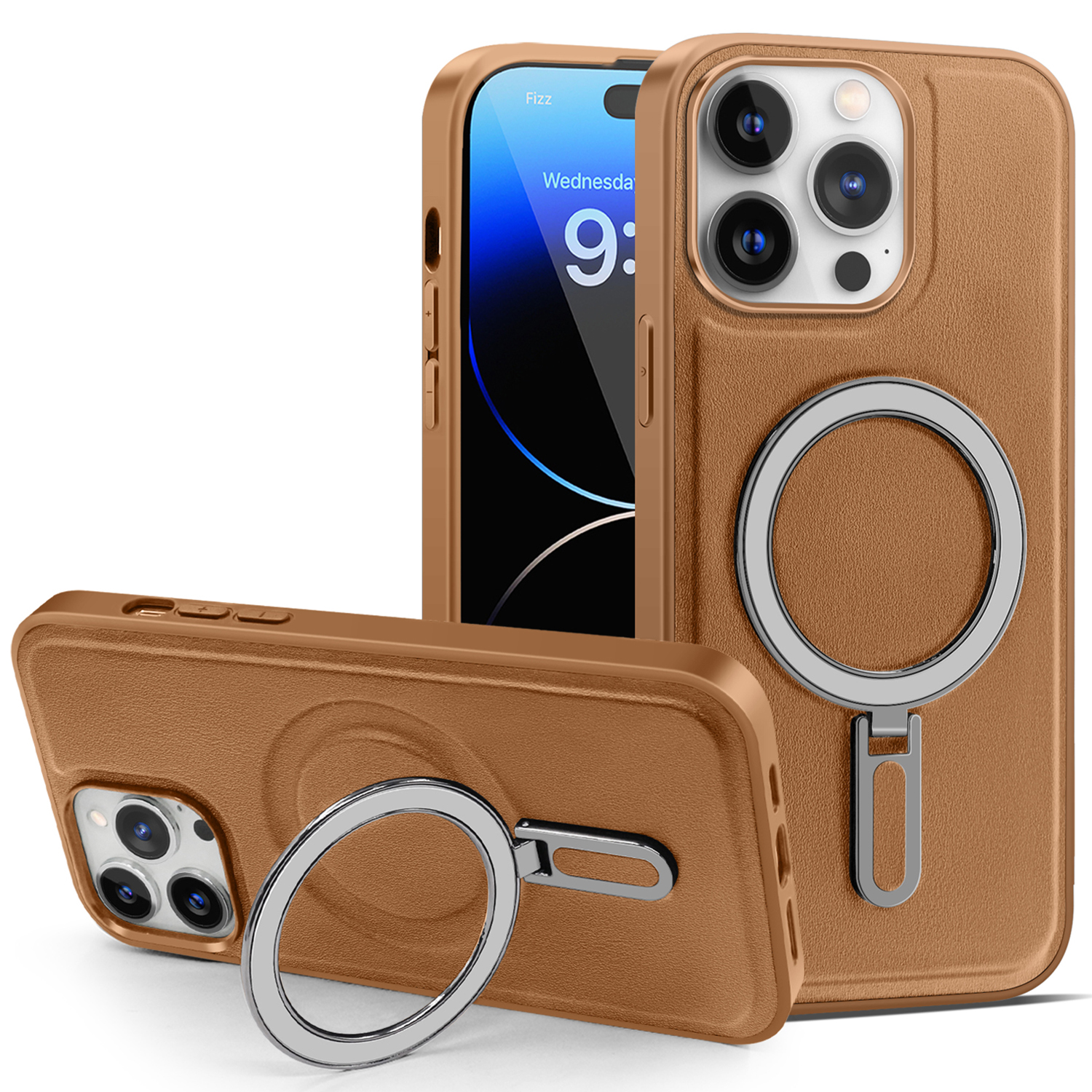 

Für Das Iphone 14 Pro Magnetic Kickstand Cover PU -leder -pc+tpu Schockdelie -telefonhülle - Braun, iPhone 14 Pro