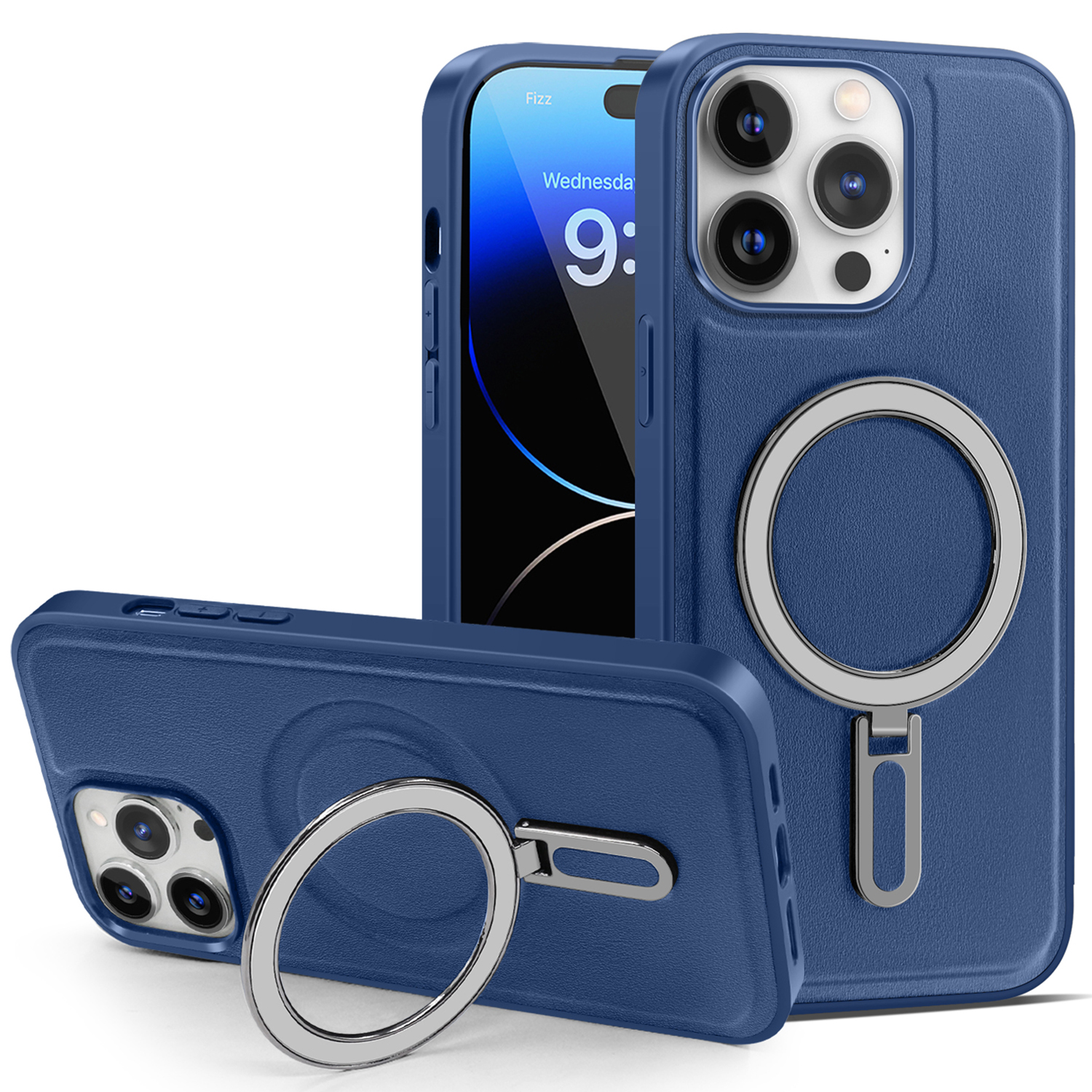 

Für Das Iphone 14 Pro Magnetic Kickstand Cover PU -leder -pc+tpu Schockdelie -telefonhülle - Blau, iPhone 14 Pro