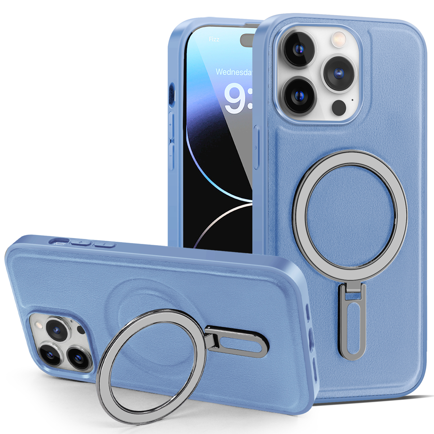 

Für Das Iphone 14 Pro Max Kickstand Phone Hülle Deckung Anti-Scratch Pu-leder-pc+tpu-magnetabdeckung - Baby Blau, iPhone 14 Pro Max