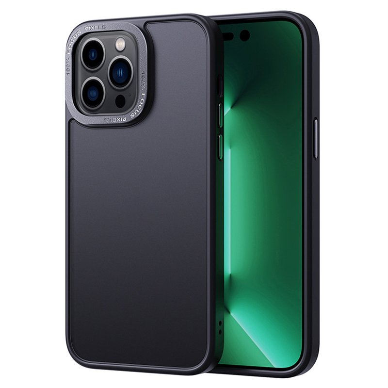 

Für Das Iphone 15 Pro Max Max Transucent Matte Pc+tpu Case Metall Camera Rahmen Telefonabdeckung - Schwarz, iPhone 15 Pro Max