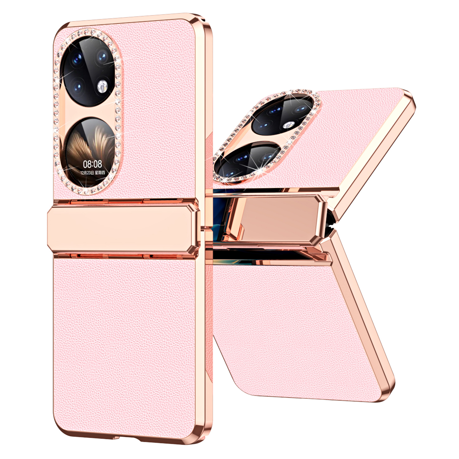 

Für Huawei P50 4G Elektroplieren Schlanke Telefonhülle PU Leder+pc Scharnierschutzabdeckung - Rosa, Huawei P50 4G