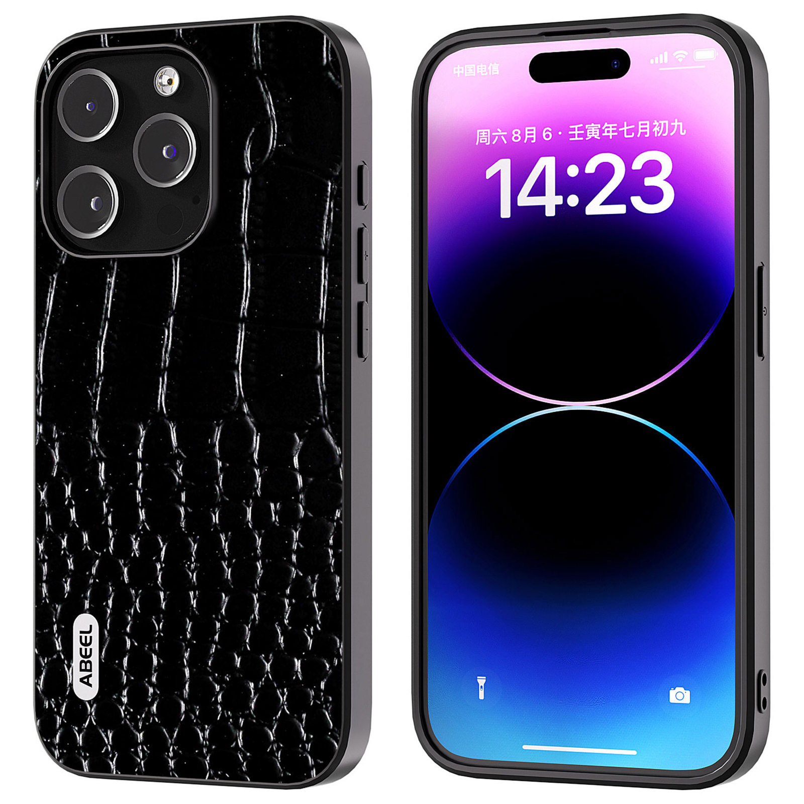 

Abeel Für Iphone 15 Pro Max Phone Case Echte Kuhleder+pc+tpu -krokodil -texturabdeckung - Schwarz, iPhone 15 Pro Max