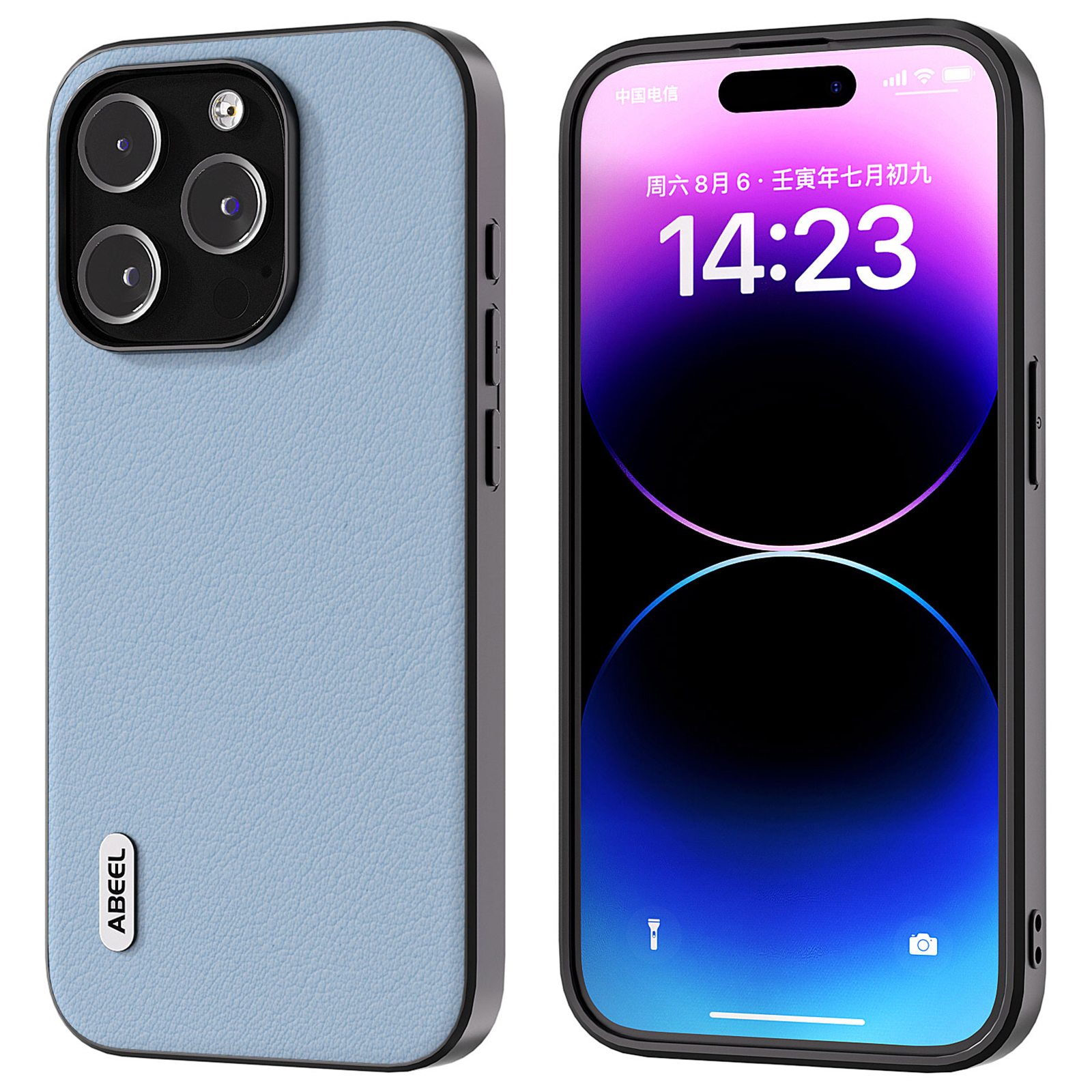 

Abeel Für Iphone 15 Pro-telefon-hülle Anti-kratzer Echtes Kuhleder+pc+tpu-abdeckung - Blau, iPhone 15 Pro