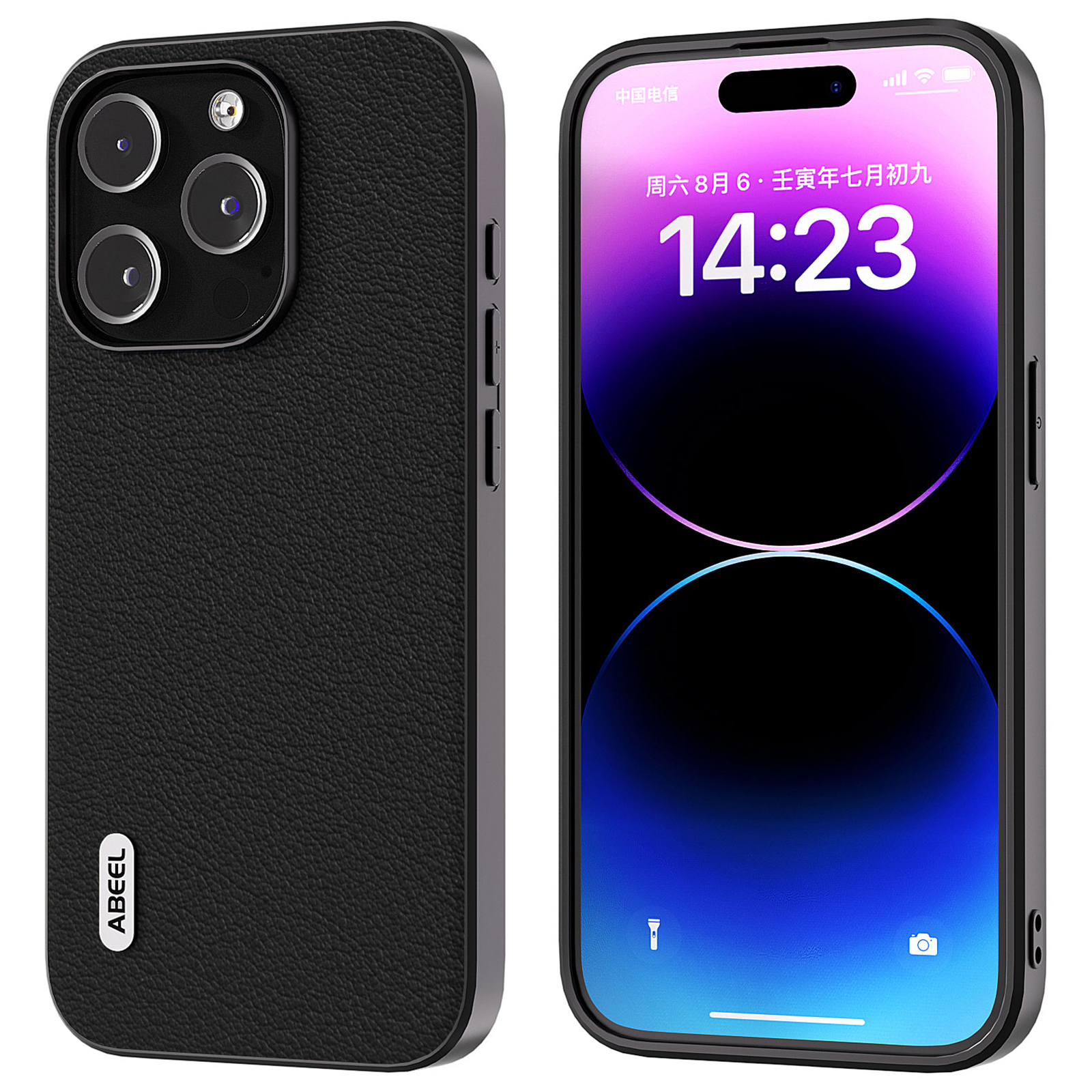 

Abeel Für Iphone 15 Pro-telefon-hülle Anti-kratzer Echtes Kuhleder+pc+tpu-abdeckung - Schwarz, iPhone 15 Pro