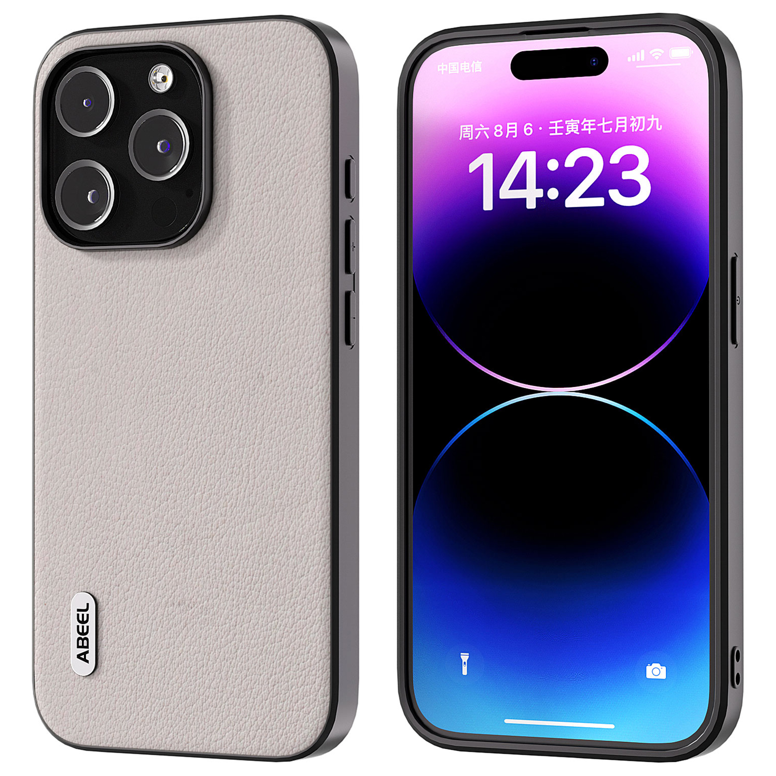 

Abeel Für Iphone 15 Pro-telefon-hülle Anti-kratzer Echtes Kuhleder+pc+tpu-abdeckung - Grau, iPhone 15 Pro