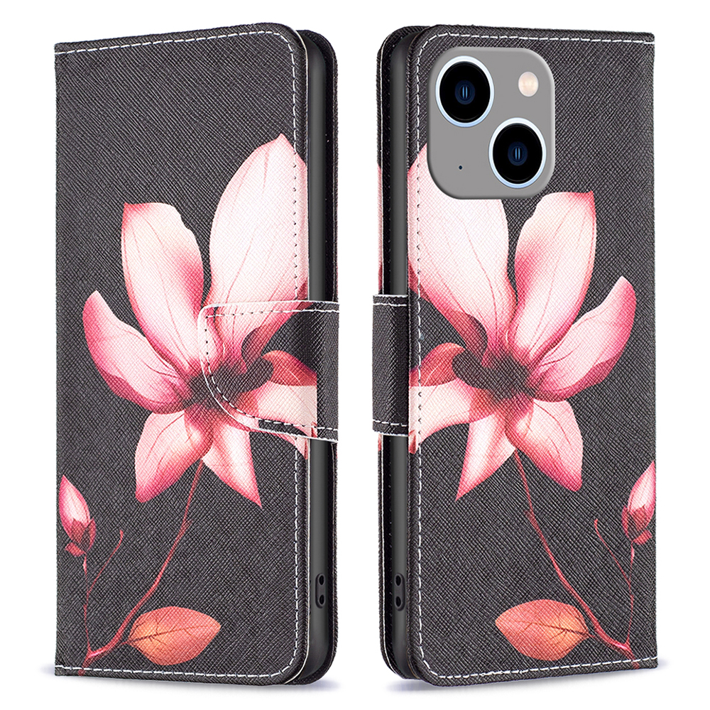 

Für Das Iphone 15 Plus Wallet PU Leder -handy -häuse -muster -druckständer Schutzhelfer - Pinke Blume, iPhone 15 Plus