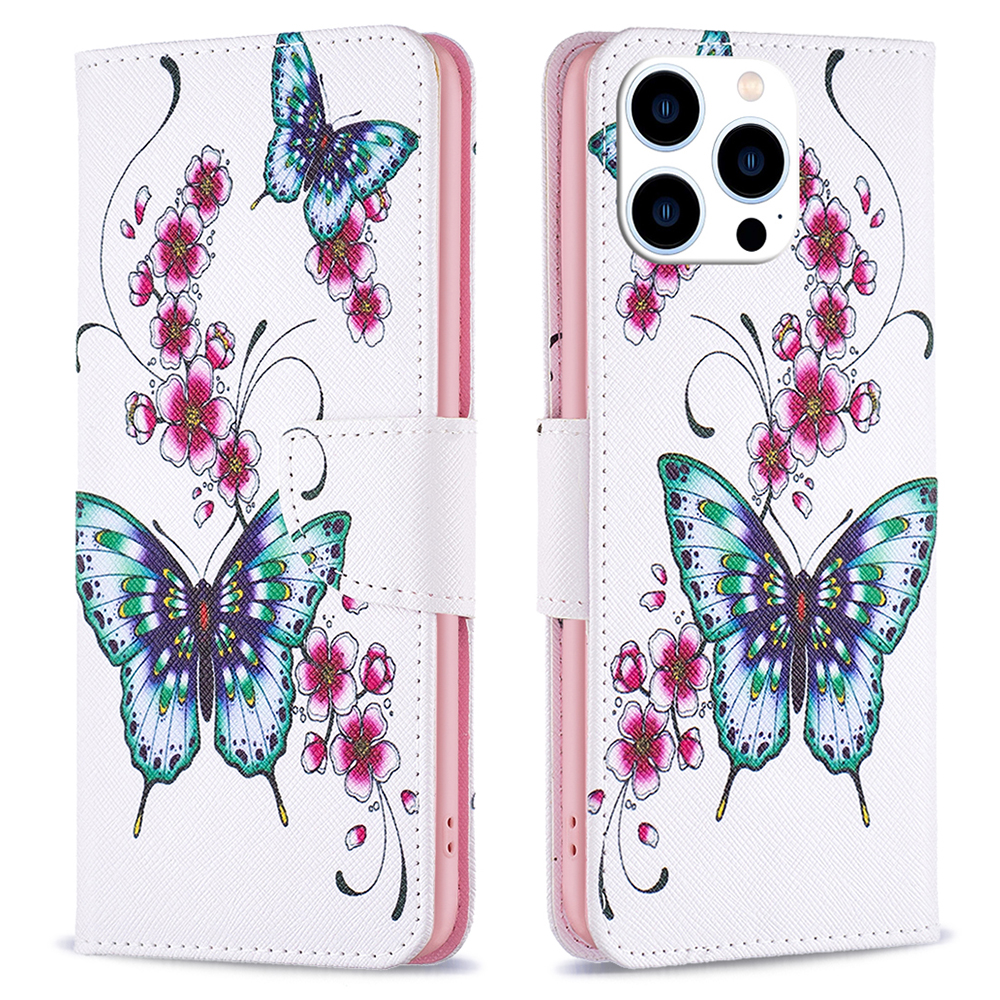

Musterdruckleder-hülle Für Iphone 15 Pro Max, Stand Wallet Anti-drop-telefonabdeckung - Blüte Und Schmetterlinge, iPhone 15 Pro Max