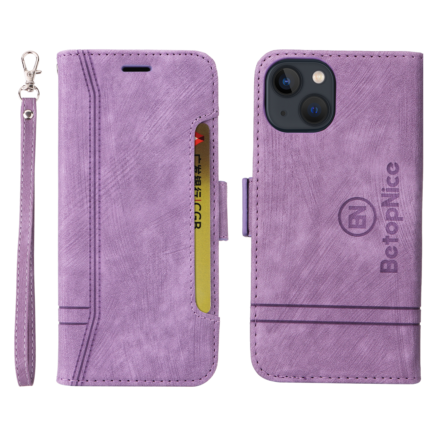 

Betopnice 001 Für Iphone 15 Smartphone Cover Wallet Mobiltelefon Fall Schockproof PU Lederstand Shell - Lila, iPhone 15