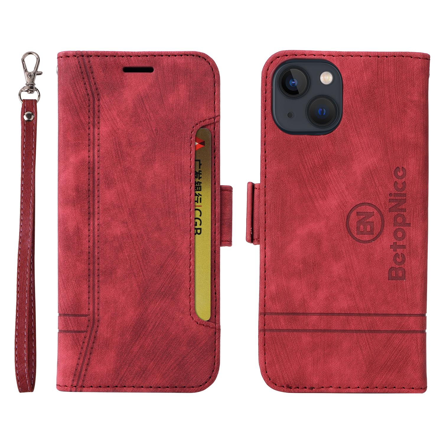 

Betopnice 001 Für Iphone 15 Smartphone Cover Wallet Mobiltelefon Fall Schockproof PU Lederstand Shell - Rot, iPhone 15