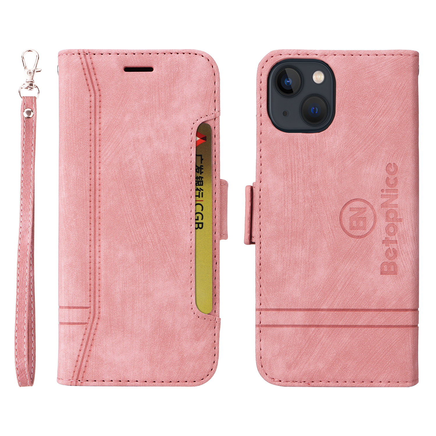 

Betopnice 001 Für Iphone 15 Smartphone Cover Wallet Mobiltelefon Fall Schockproof PU Lederstand Shell - Rosa, iPhone 15