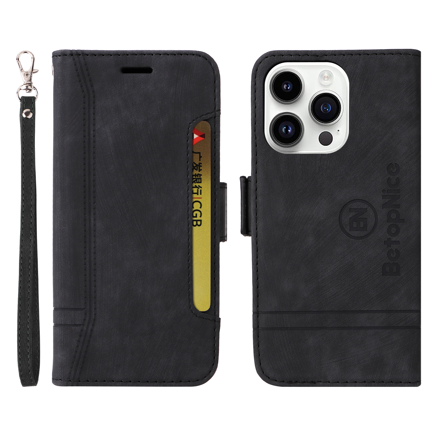 

Betopnice 001 Für Iphone 15 Pro Maxe Handy -hülle Schock -proof PU -leder -ständer Deckbaum - Schwarz, iPhone 15 Pro Max