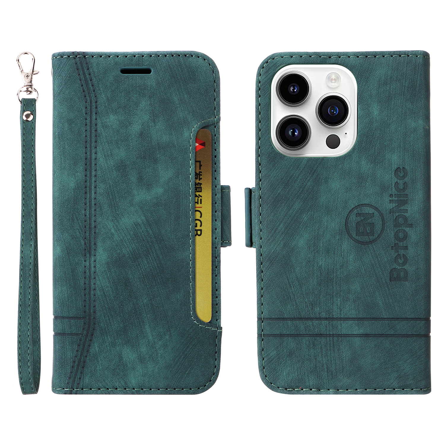 

Betopnice 001 Für Iphone 15 Pro Maxe Handy -hülle Schock -proof PU -leder -ständer Deckbaum - Grün, iPhone 15 Pro Max