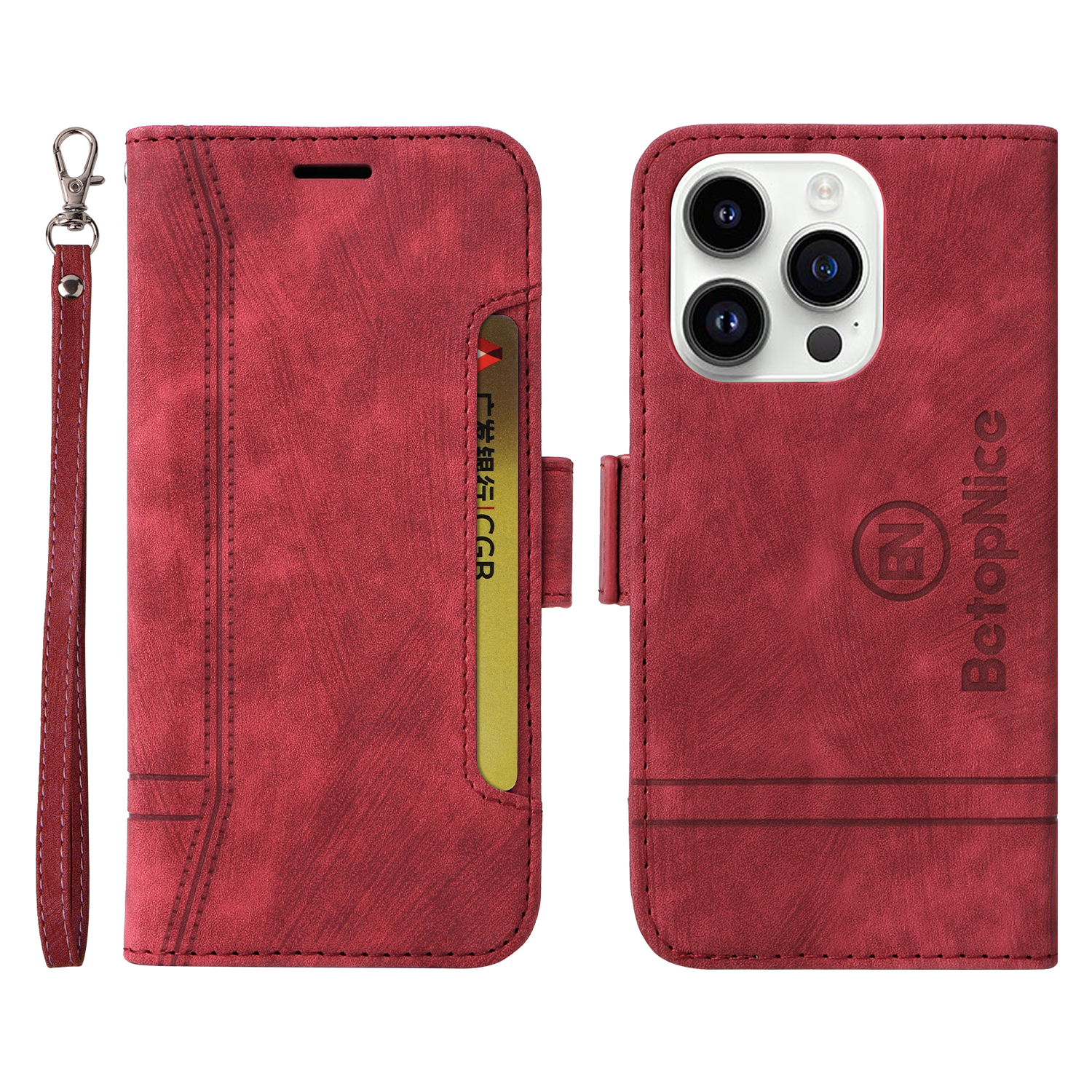 

Betopnice 001 Für Iphone 15 Pro Maxe Handy -hülle Schock -proof PU -leder -ständer Deckbaum - Rot, iPhone 15 Pro Max