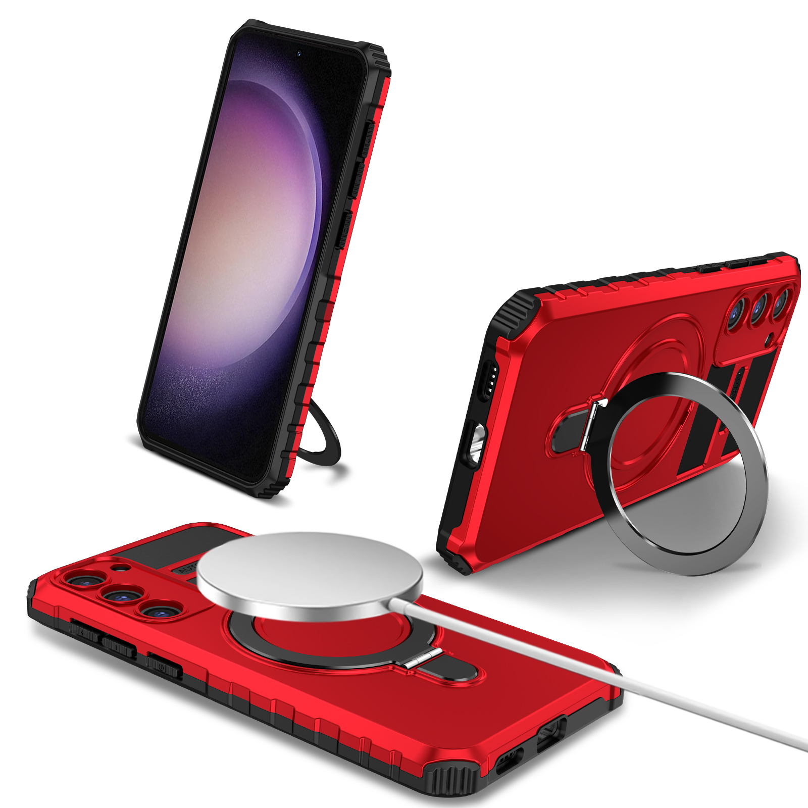 

Für Samsung Galaxy S23+ Magnetic Phone Case Kickstand Pc+ Tpu Rugged Protective Cover - Rot, Galaxy S23+