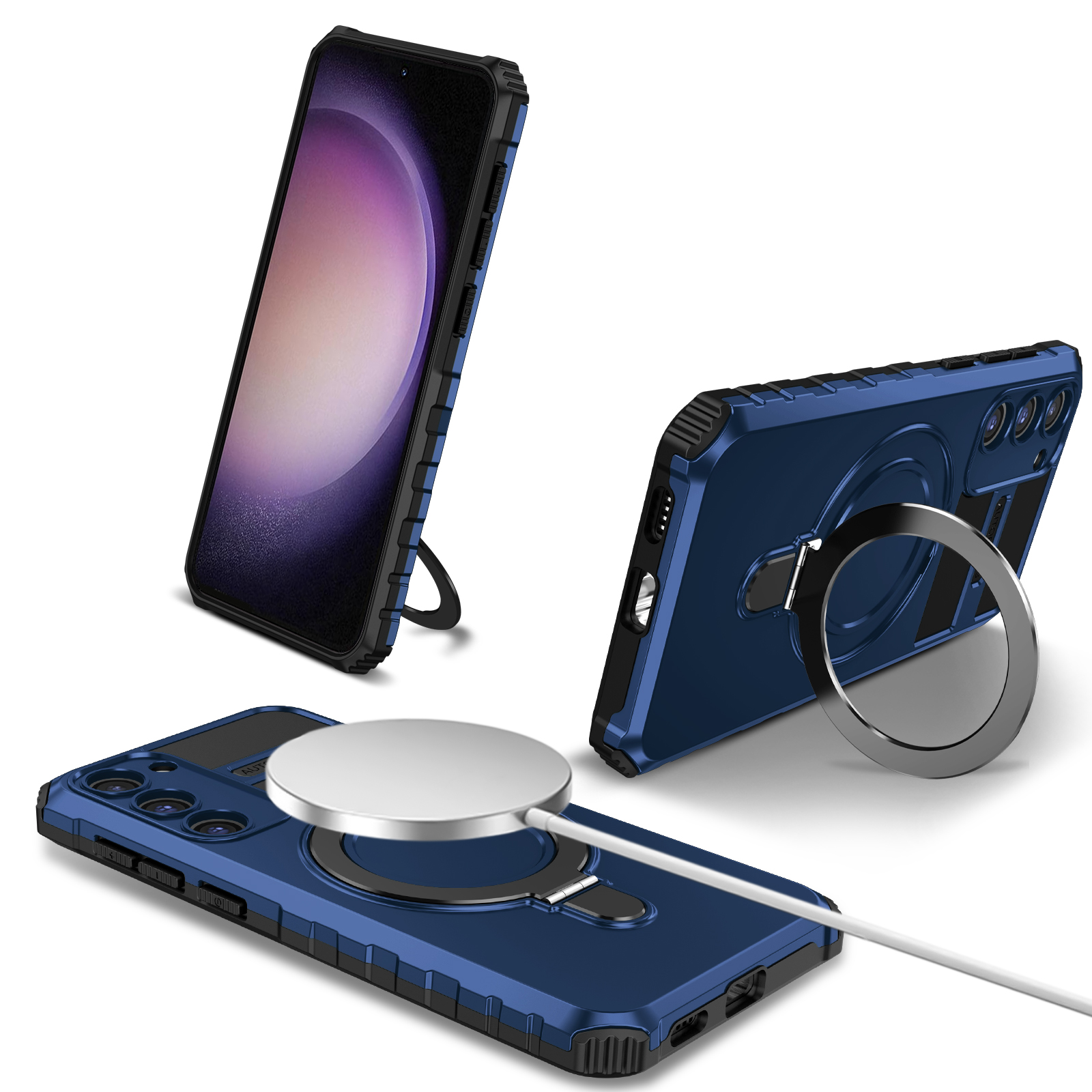 

Für Samsung Galaxy S23+ Magnetic Phone Case Kickstand Pc+ Tpu Rugged Protective Cover - Blau, Galaxy S23+