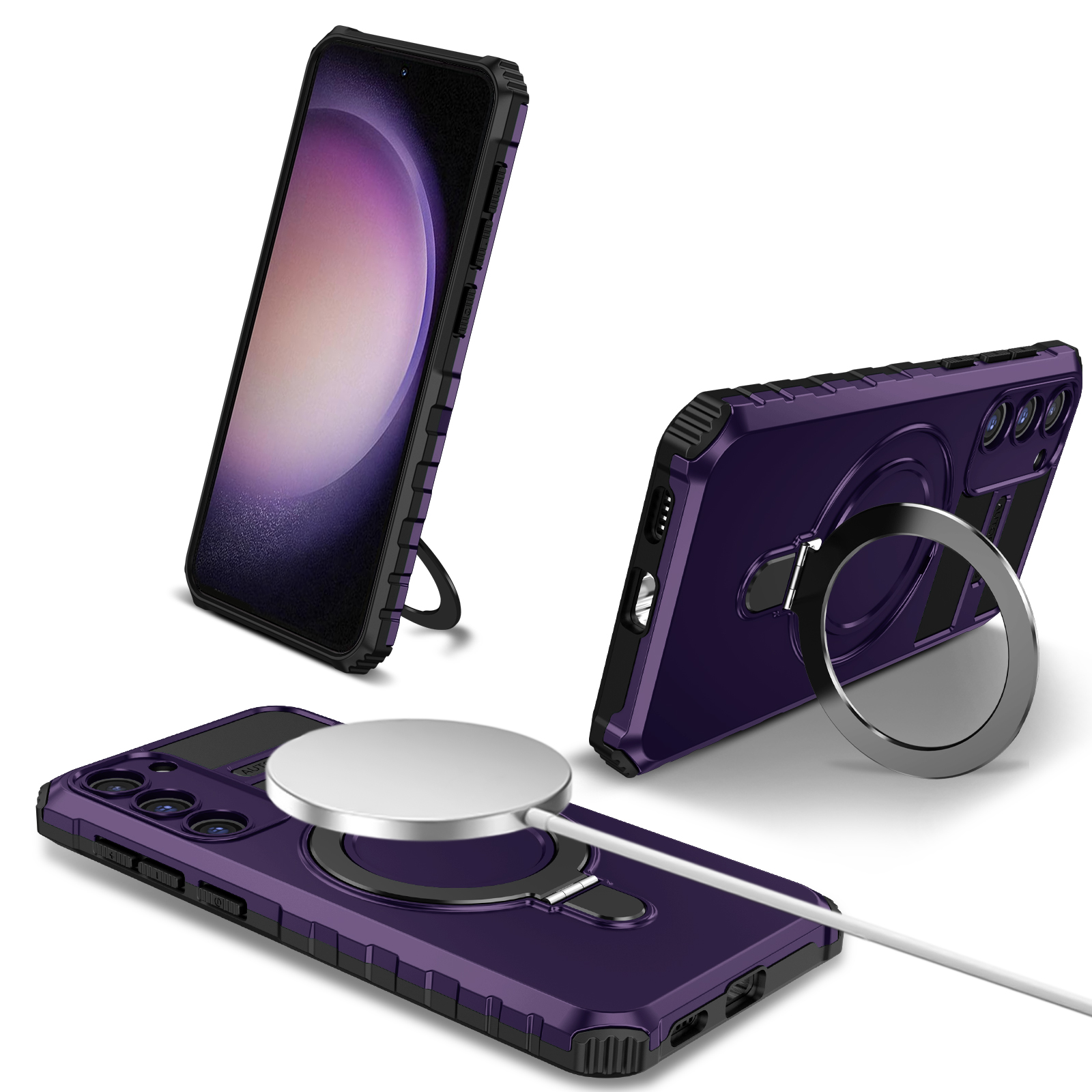 

Für Samsung Galaxy S23+ Magnetic Phone Case Kickstand Pc+ Tpu Rugged Protective Cover - Lila, Galaxy S23+