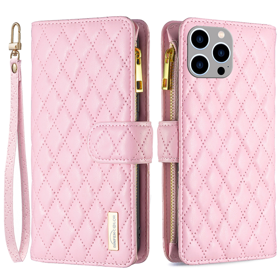

Binfen Color BF Style-15 Für Iphone 15 Pro Max Wallet Telefonständer Shell Flip Hülle Reißverschluss in Taschenleder Lederabdeckung - Rosa, iPhone 15 Pro Max