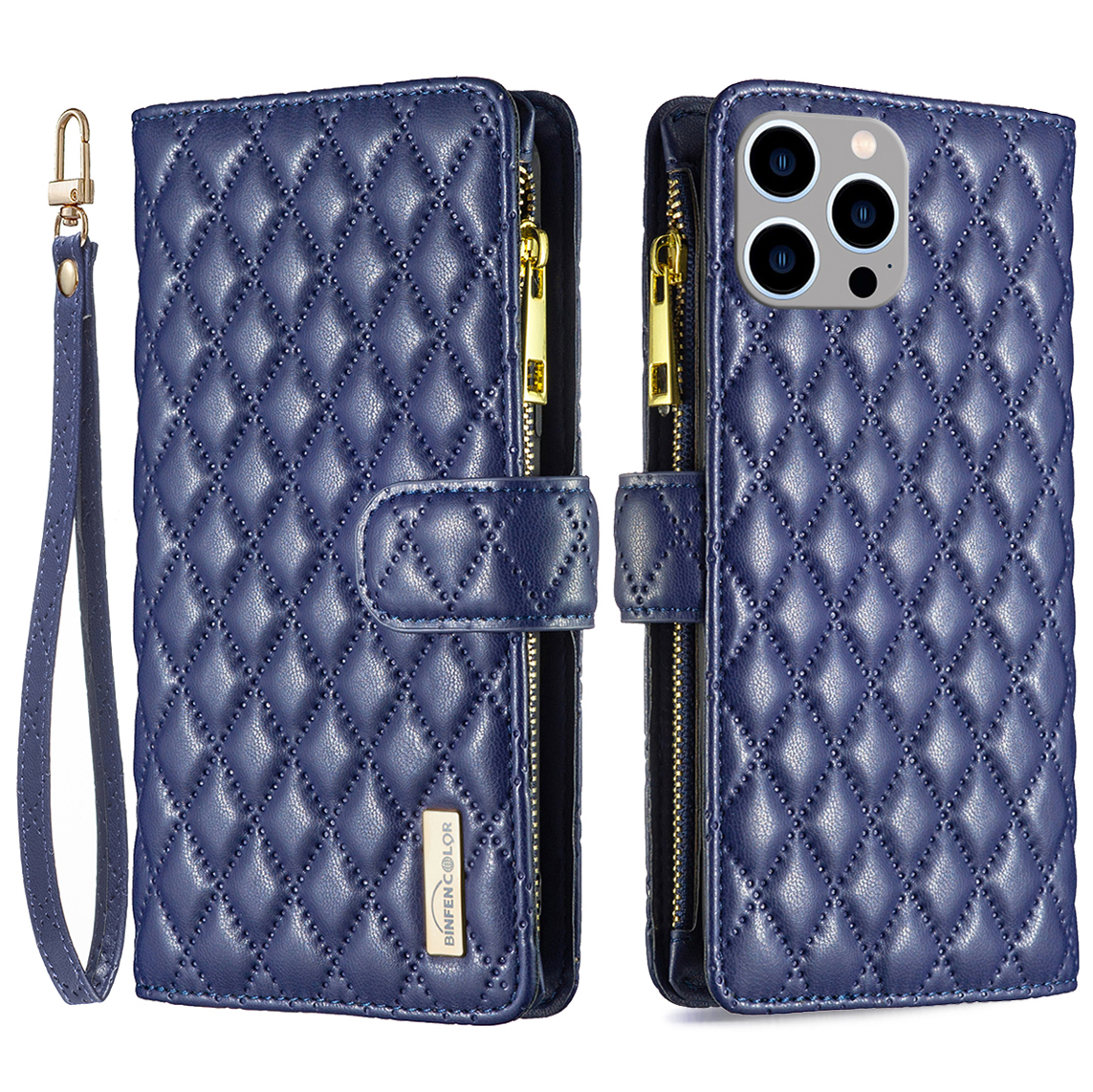 

Binfen Color BF Style-15 Für Iphone 15 Pro Reißverschluss Pocket Pocket Case Wallet Phone Stand Shell Lederabdeckung - Blau, iPhone 15 Pro