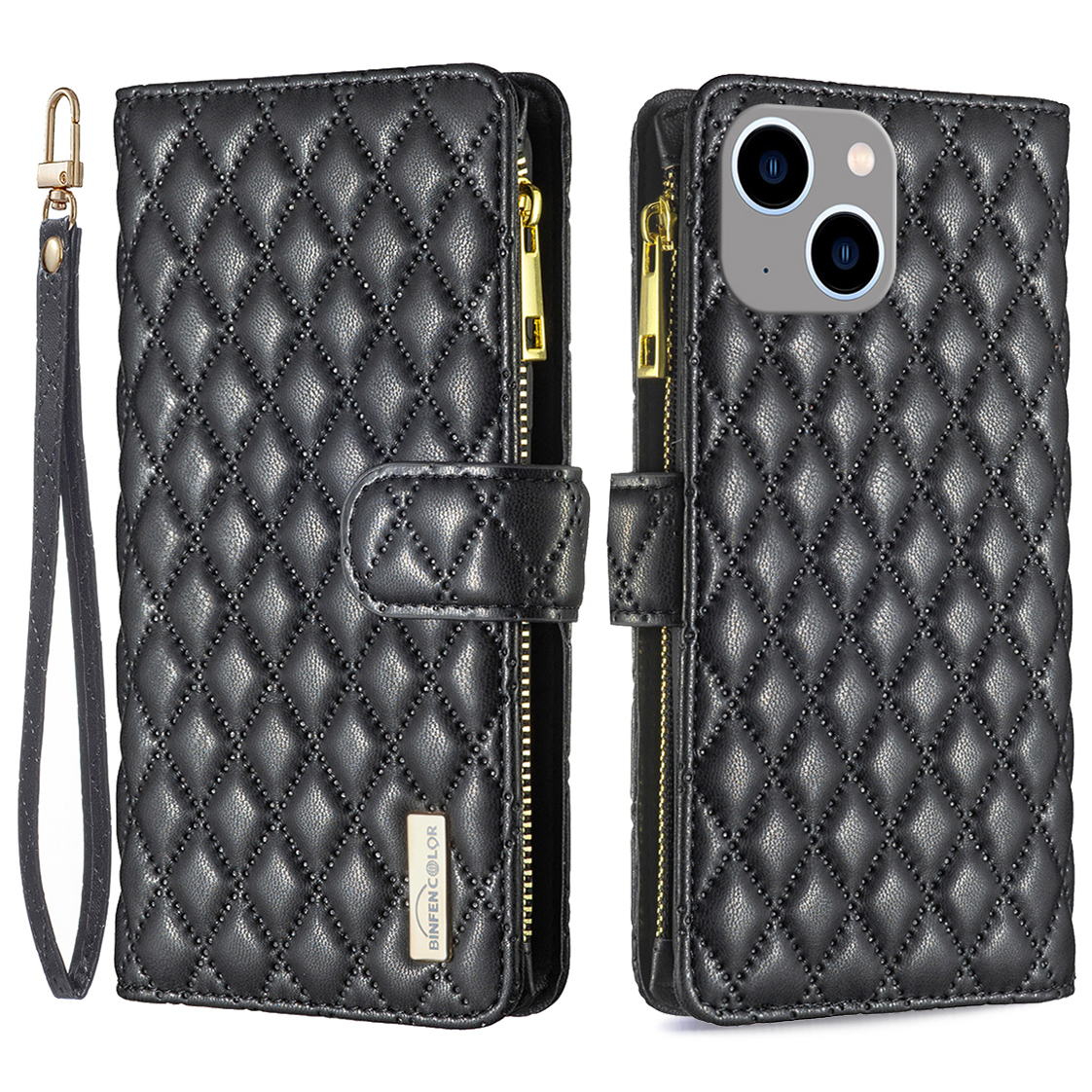

Binfen Color BF Style-15 Für Iphone 15 Plus Flip Hülle Reißverschluss Pocket Wallet Phone Ständer Pu-lederabdeckung - Schwarz, iPhone 15 Plus